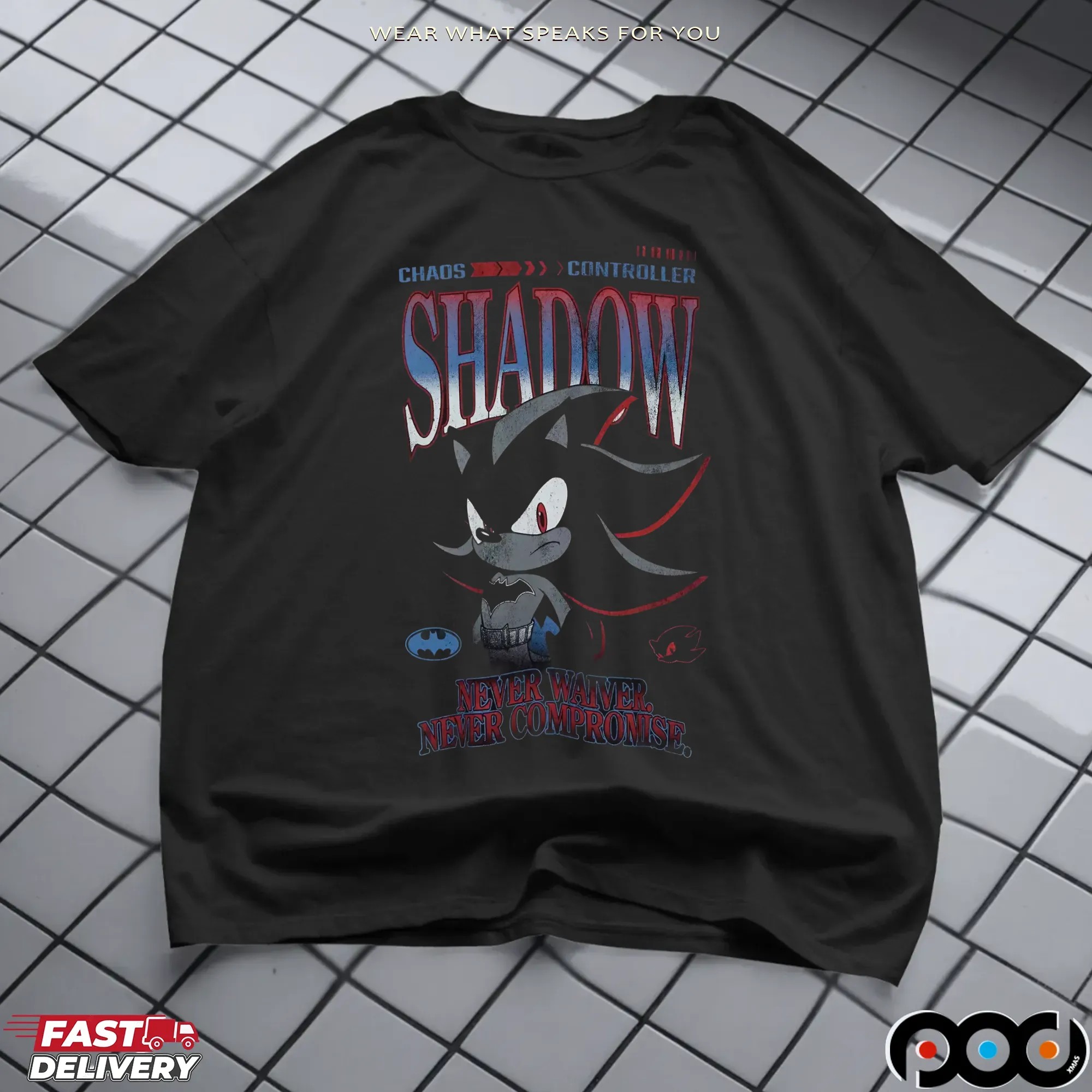 Sonic the Hedgehog DC Comics Shadow x Batman Never Waiver Never Compromise T Shirt