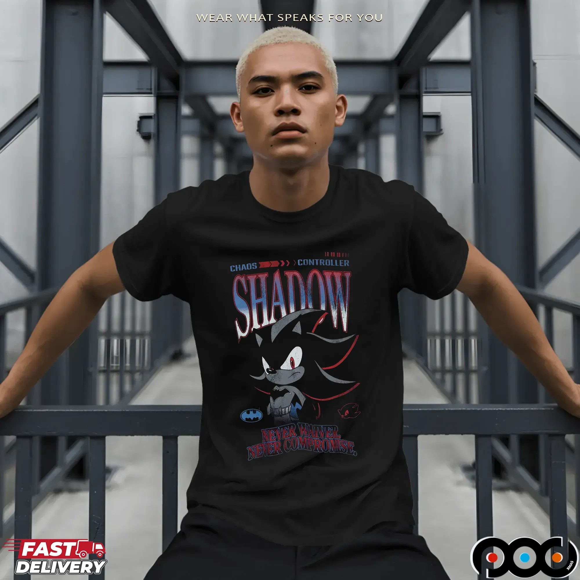 Sonic the Hedgehog DC Comics Shadow x Batman Never Waiver Never Compromise T Shirt
