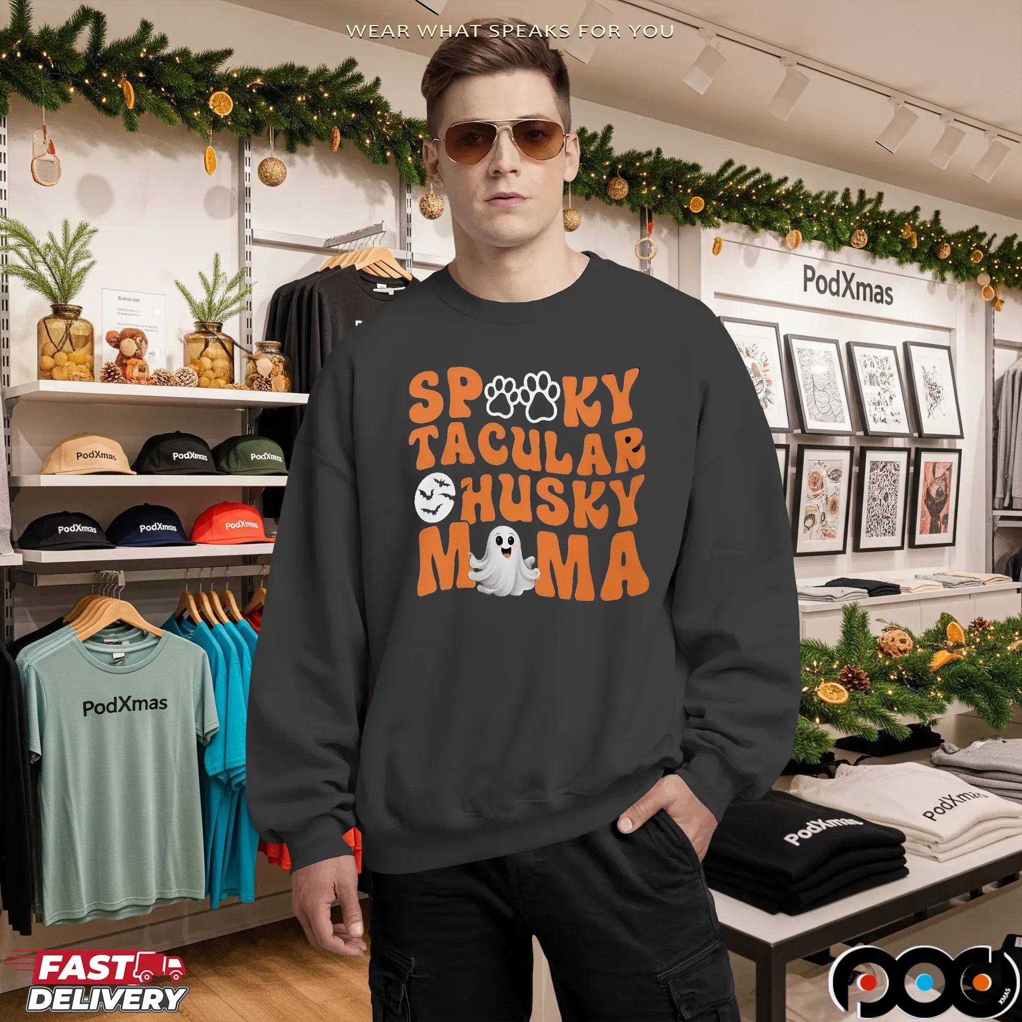 Spooky Tacular Husky Mama Cute Ghost Halloween T Shirt