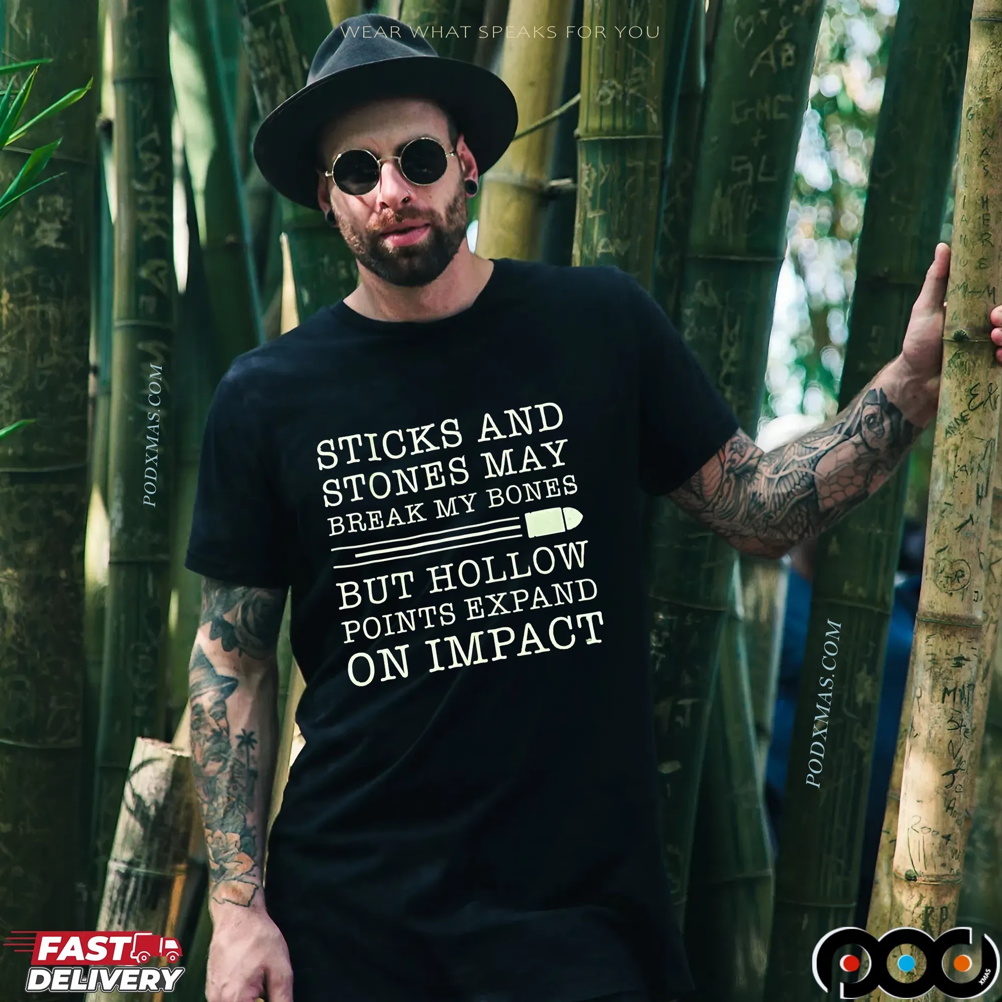 Sticks And Stones May Break My Bones But Hollow Points Expand On Impact Statement T Shirt