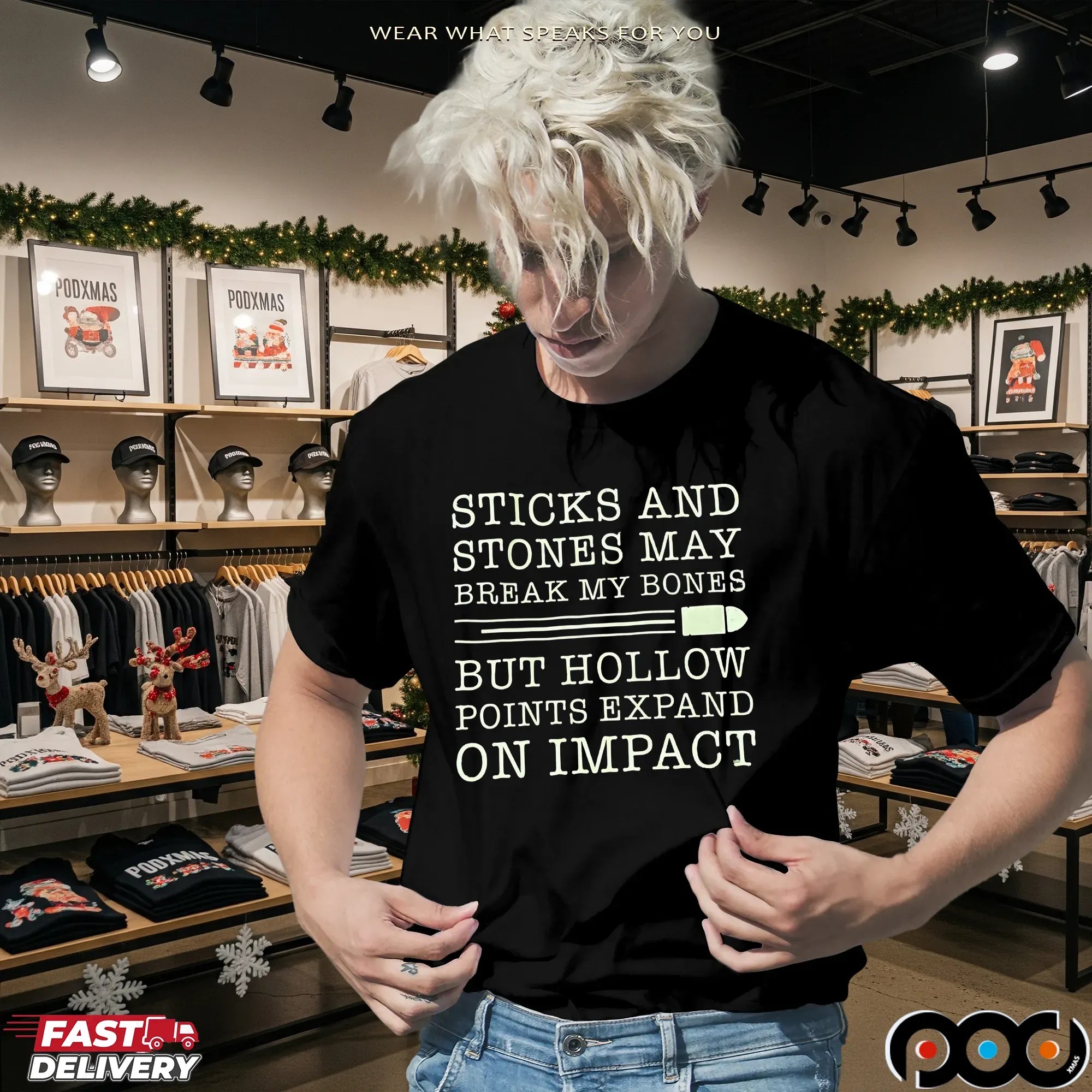 Sticks And Stones May Break My Bones But Hollow Points Expand On Impact Statement T Shirt