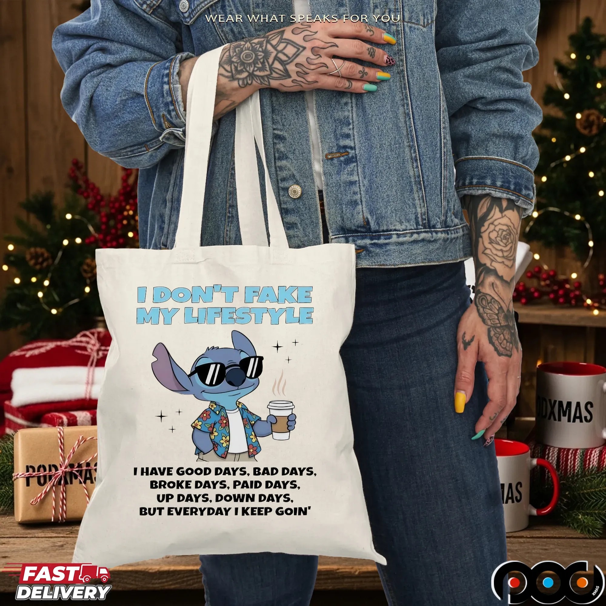 Stitch Coffee I Don’t Fake My Lifestyle I Have Good Days Bad Days Broke Days Paid Days Statement T Shirt