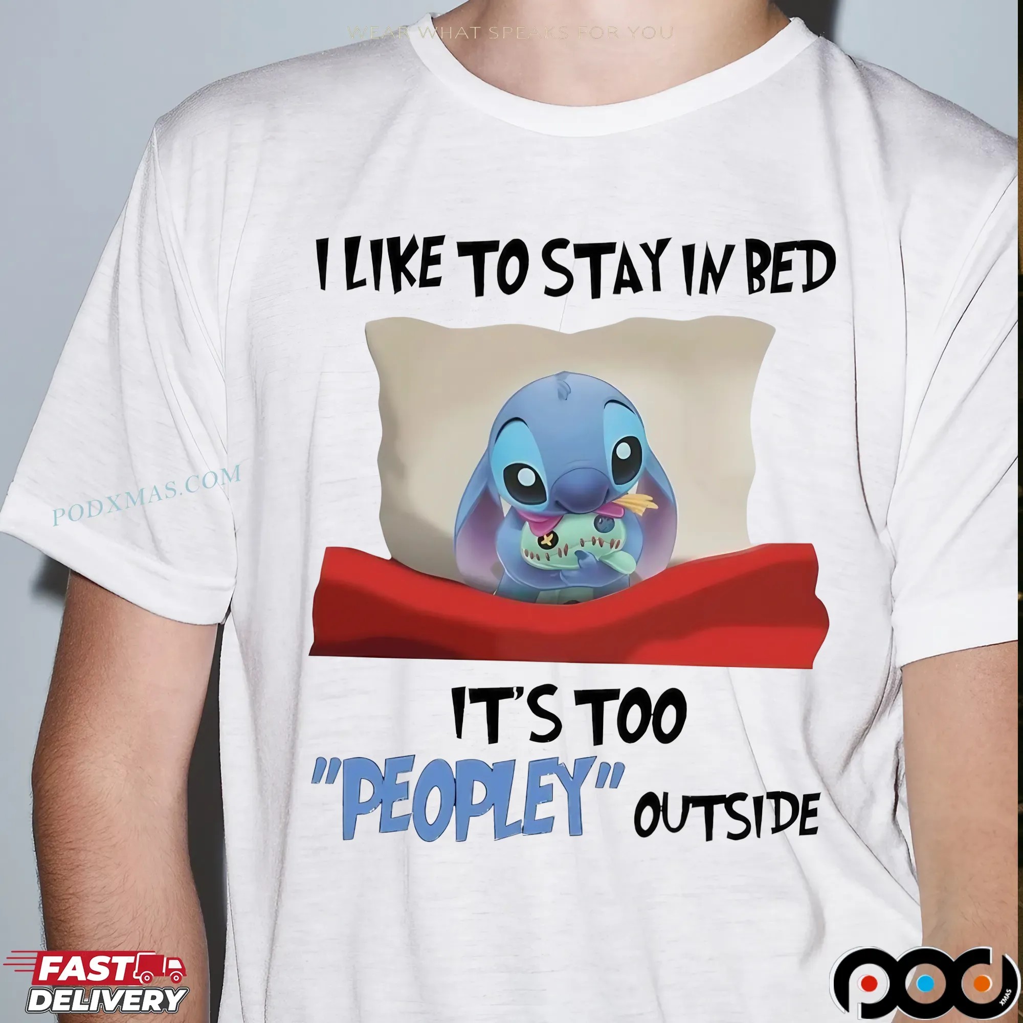 Stitch I Like To Stay In Bed It's Too Peopley Outside T Shirt