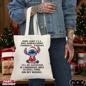 Stitch Santa Christmas One Day I’ll Do Amazing Things Today I’ll Be Satisfied If I Manage Not To Spill Food On My Boobs T Shirt