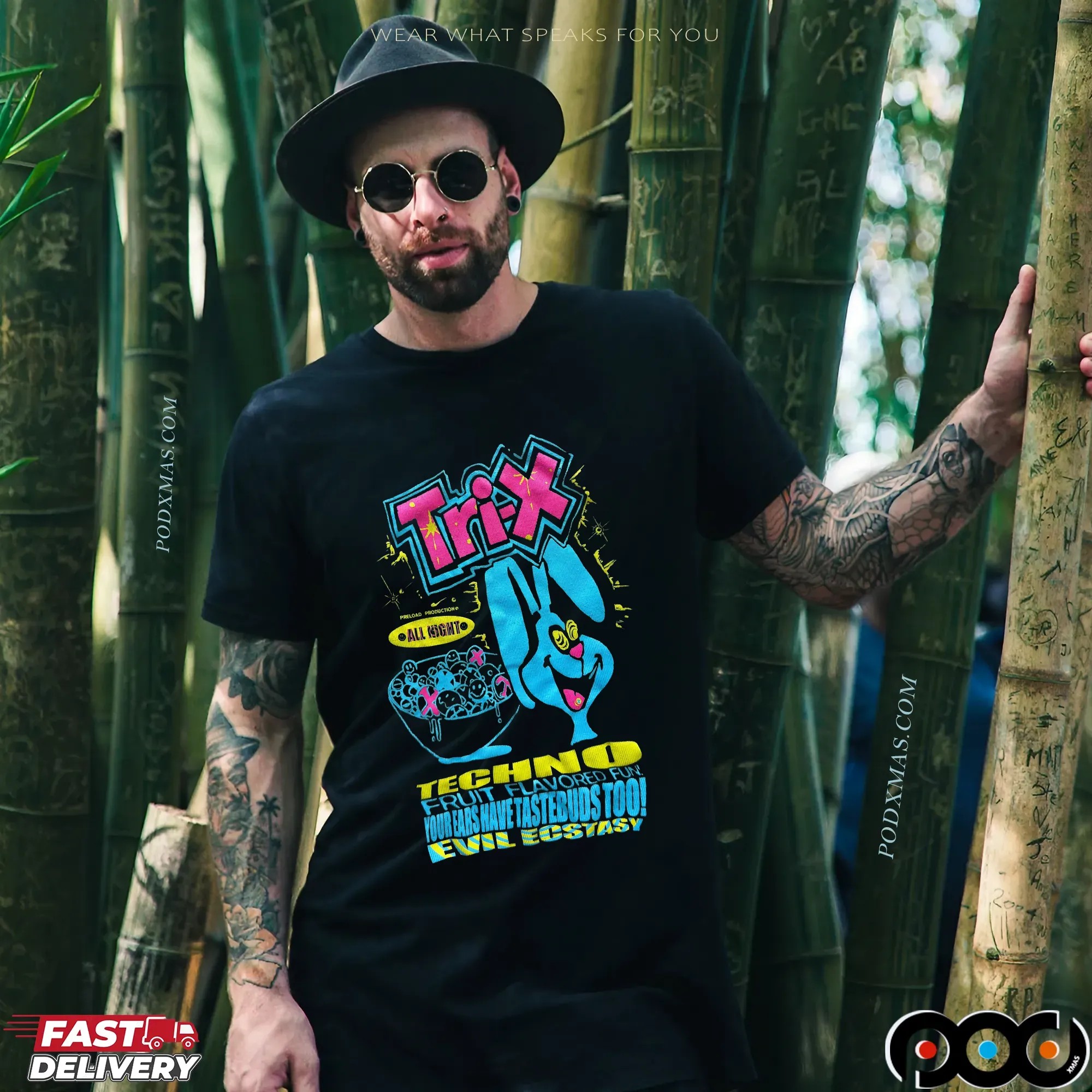 Trix Bunny Techno Fruit Flavored Fun Your Ears Have Tastebuds Too Evil Ecstasy T Shirt