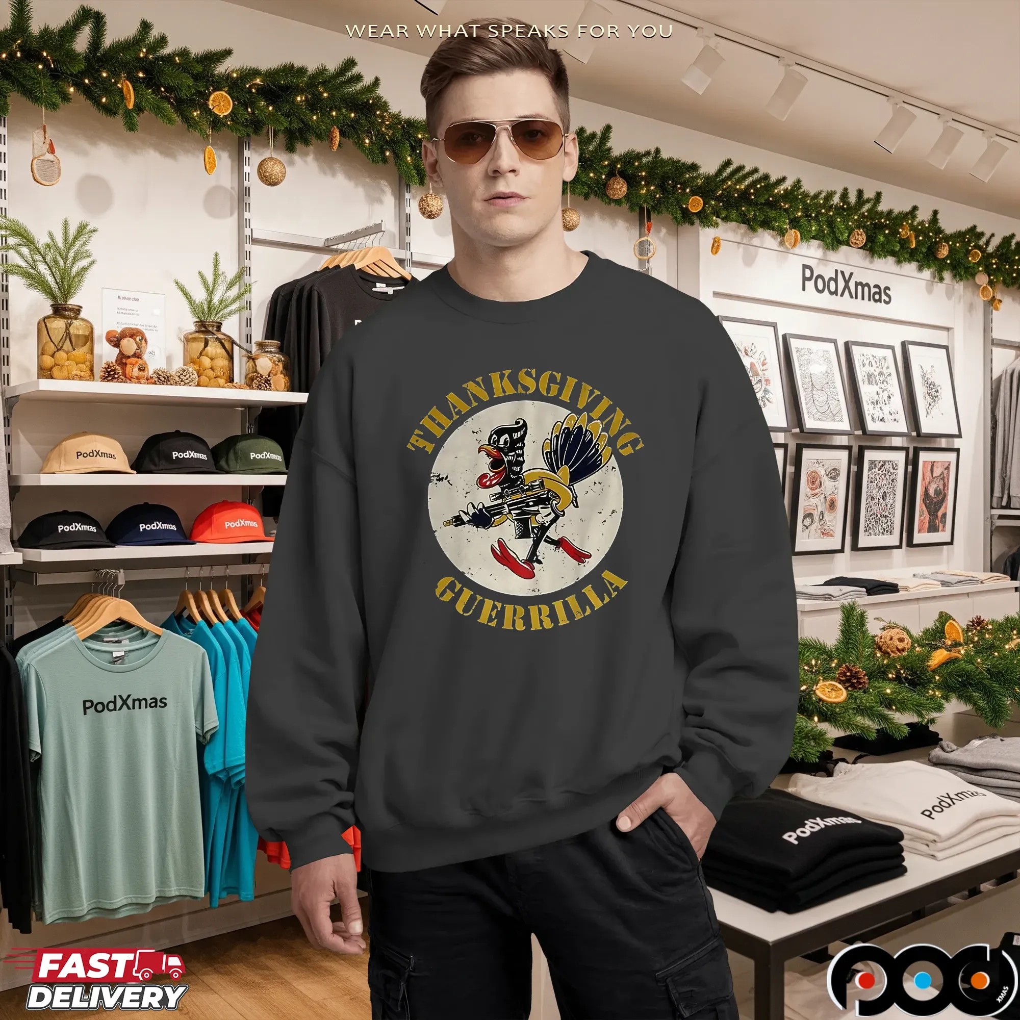 Turkey The Fat Electrician Thanksgiving Guerrilla T Shirt