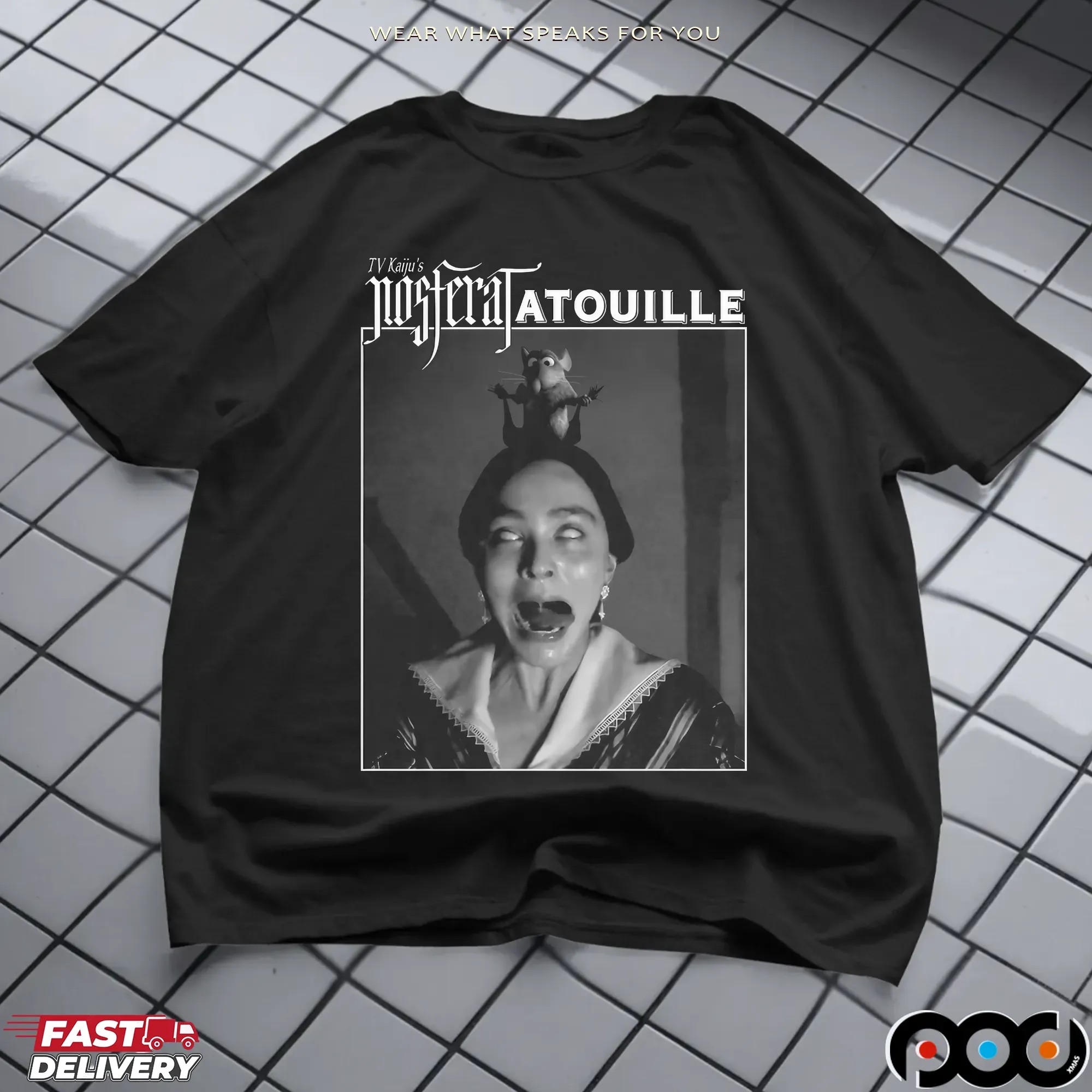 Tv Kaiju's Nosferatatouille 1922 Nosferatu And 2007 Ratatouille Film T Shirt