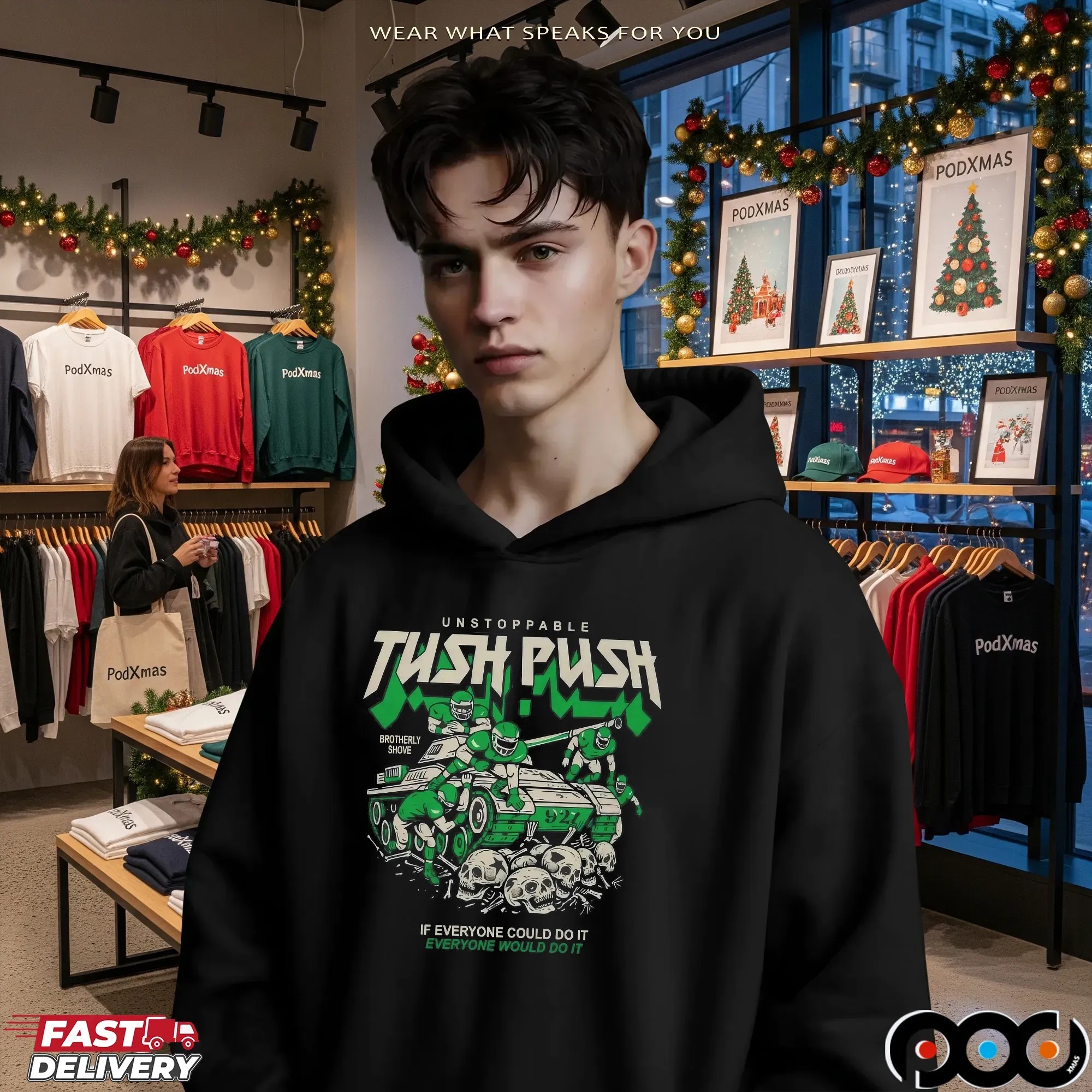 Unstoppable Tush Push Brotherly Shove Graphic T Shirt