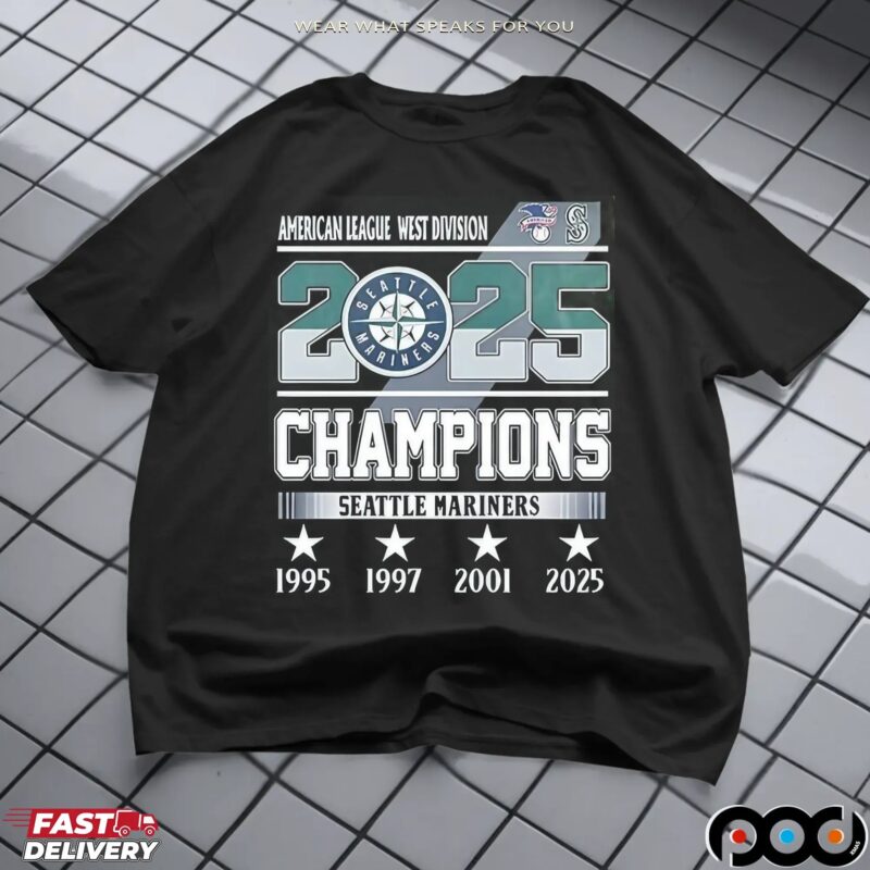 Seattle Mariners 4x Champions 2025 Al West Players Number And Name T Shirt
