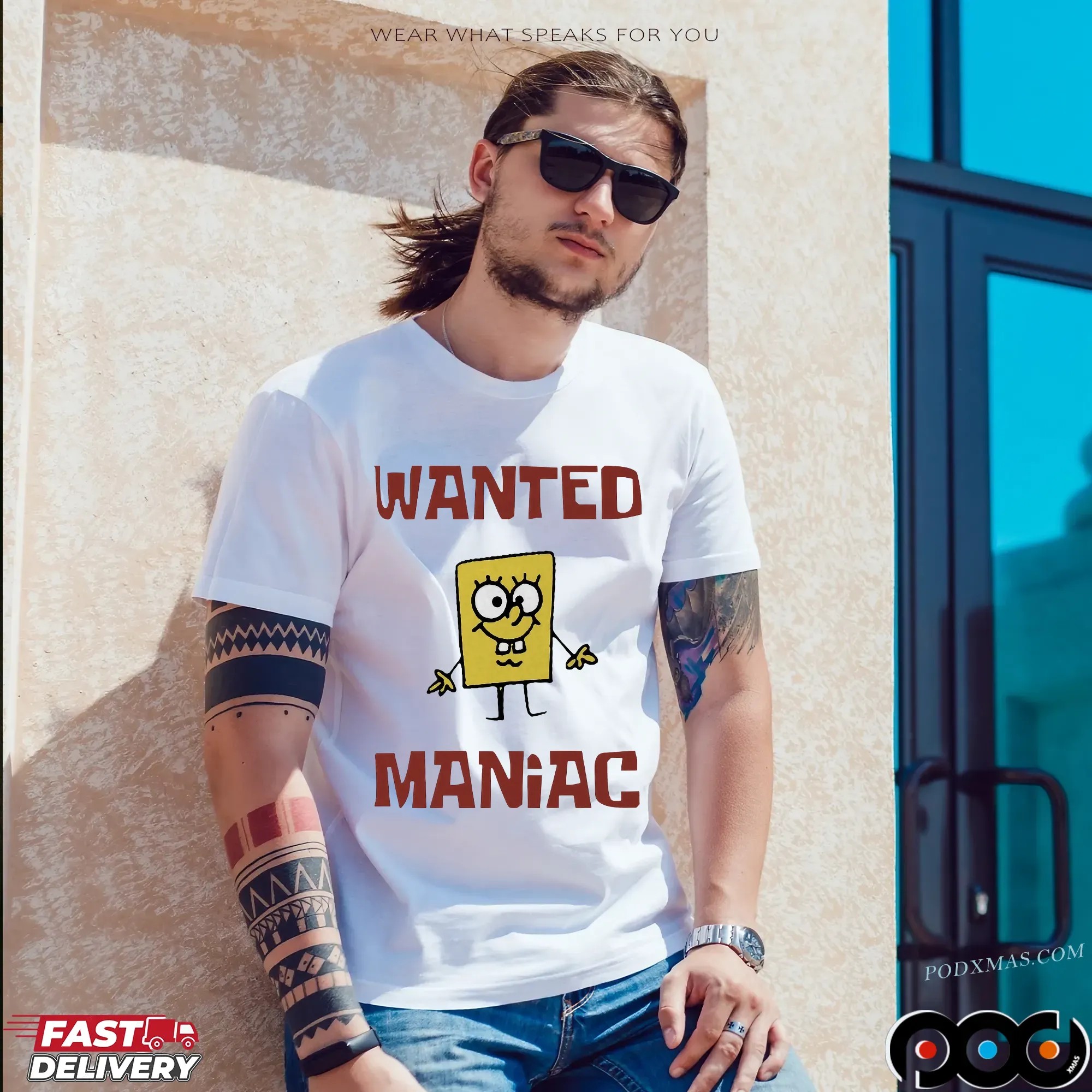 Wanted Maniac Cartoon Sponge Cartoon Parody T Shirt