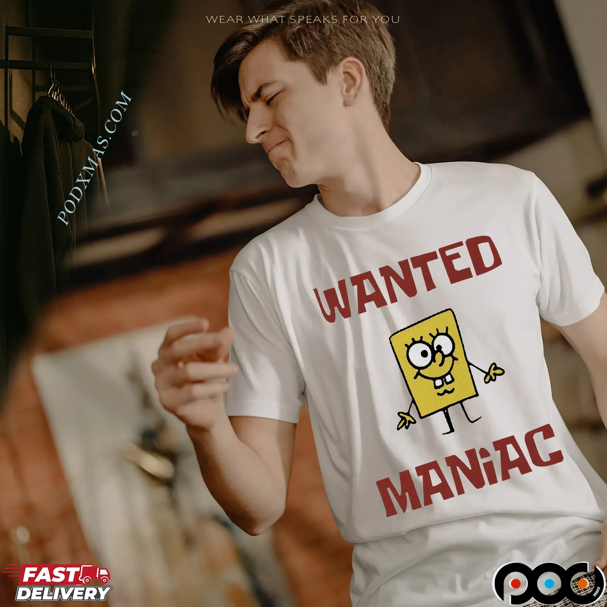 Wanted Maniac Cartoon Sponge Cartoon Parody T Shirt
