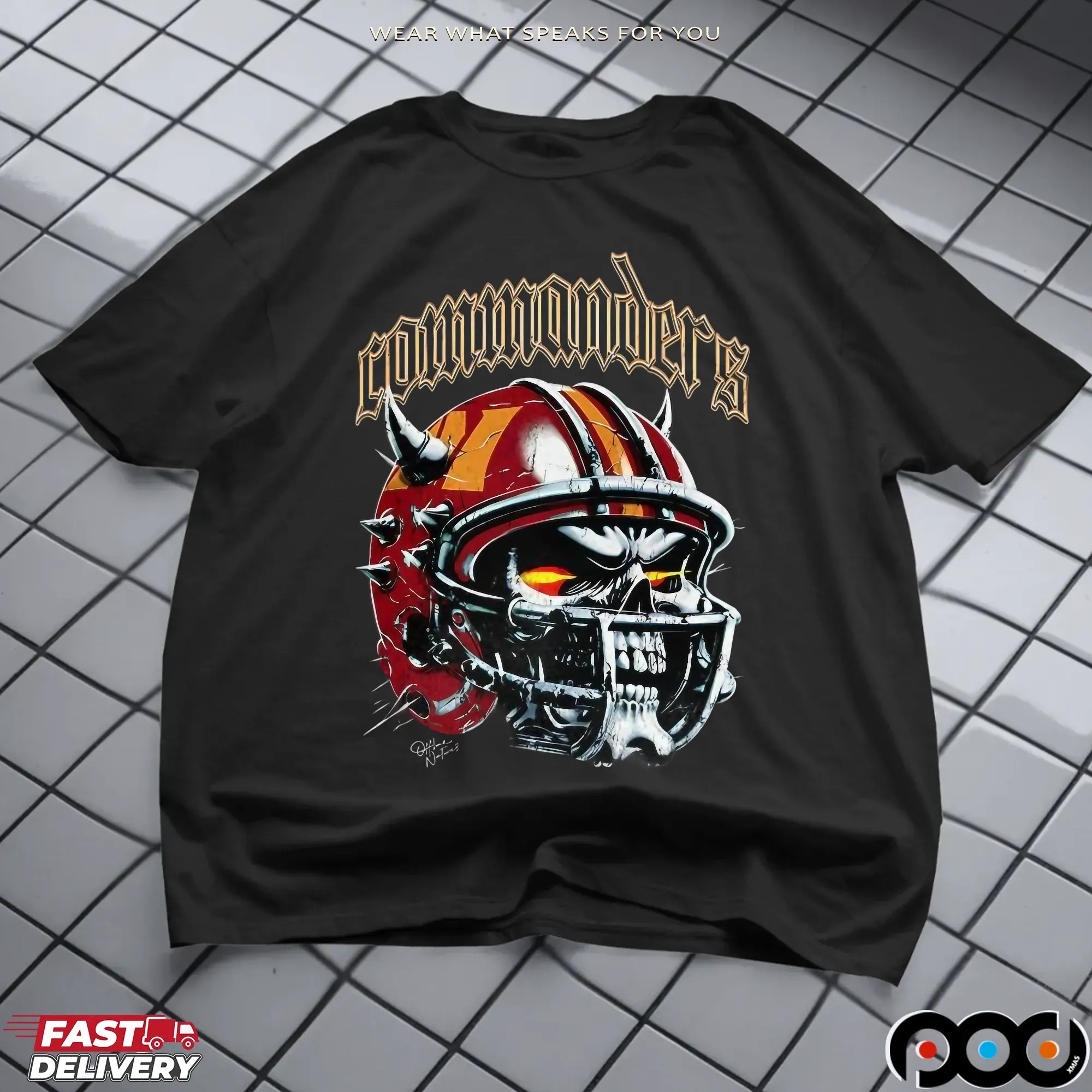 Washington Commanders Skull Helmet 2025 Halloween T Shirt