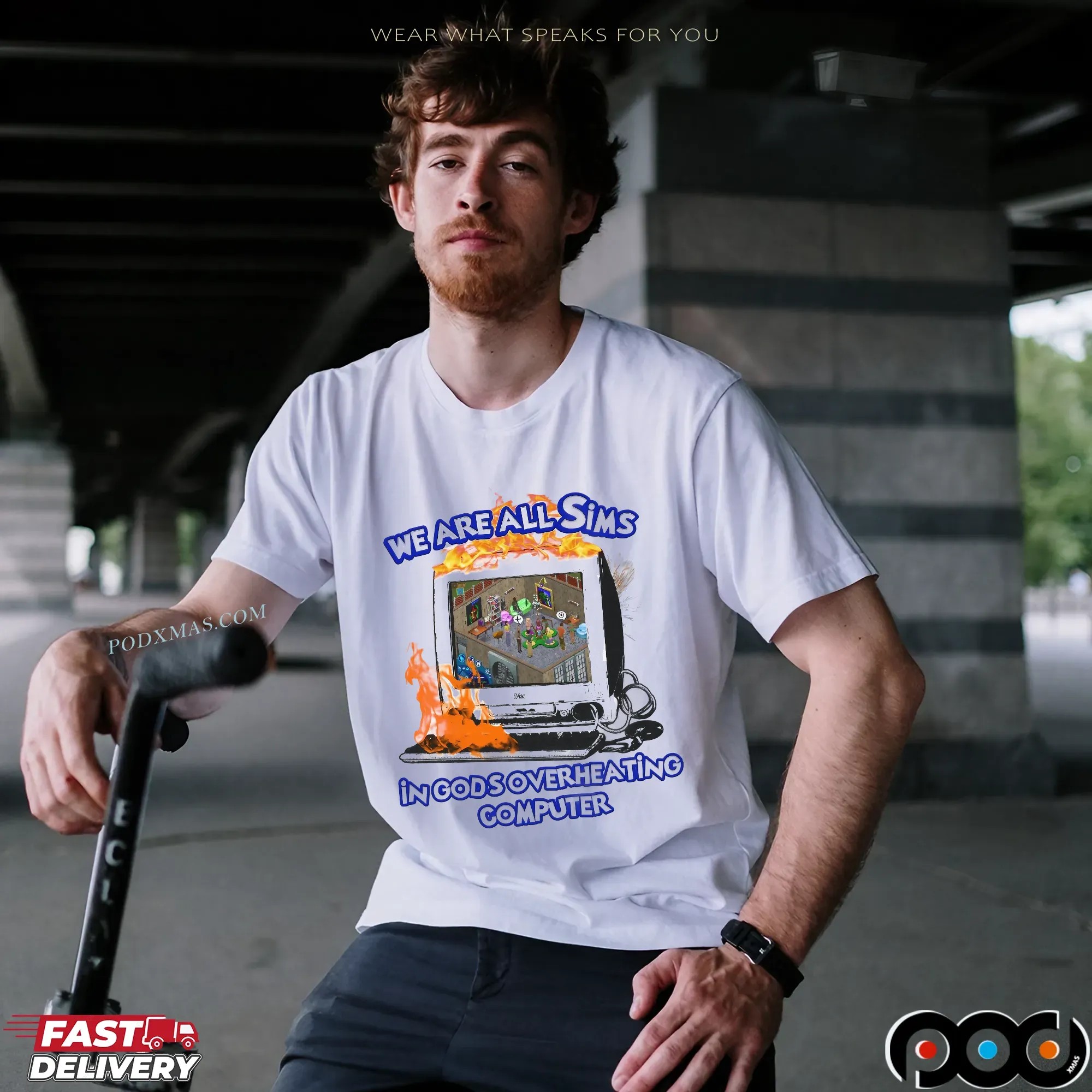 We Are All Sims In God's Overheating Computer Graphic T Shirt