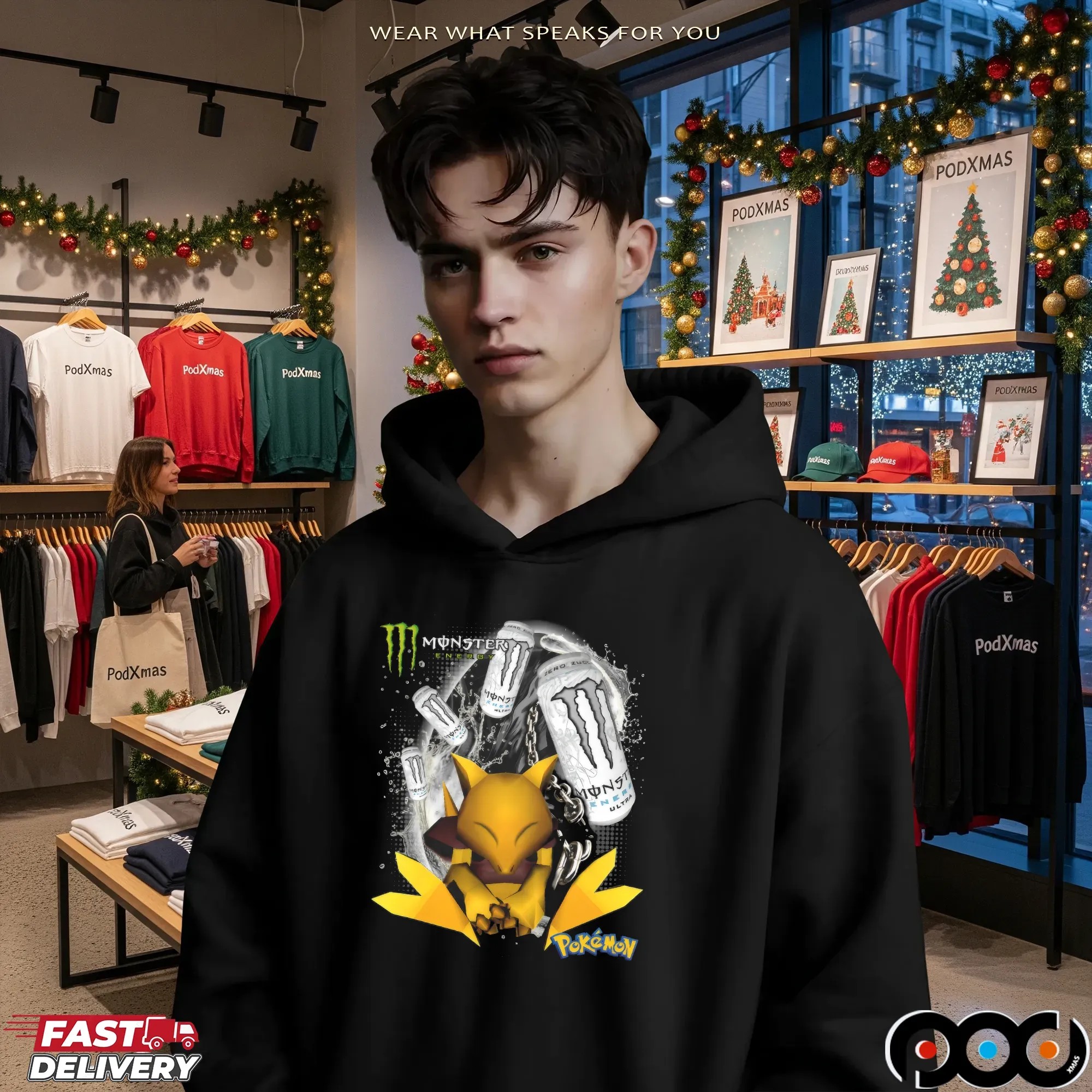 White Monster Energy Pokémon Sleeping Abra T Shirt