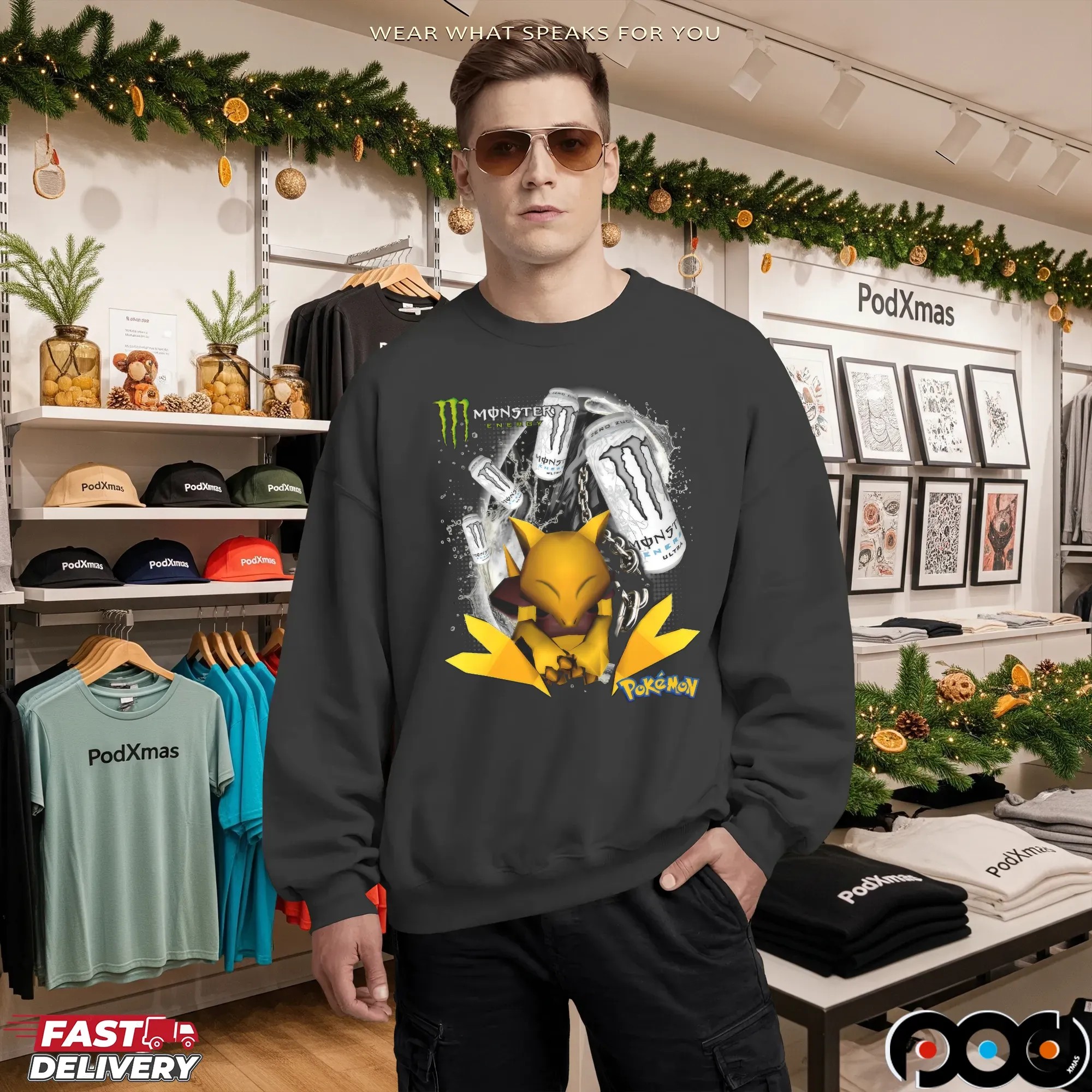 White Monster Energy Pokémon Sleeping Abra T Shirt