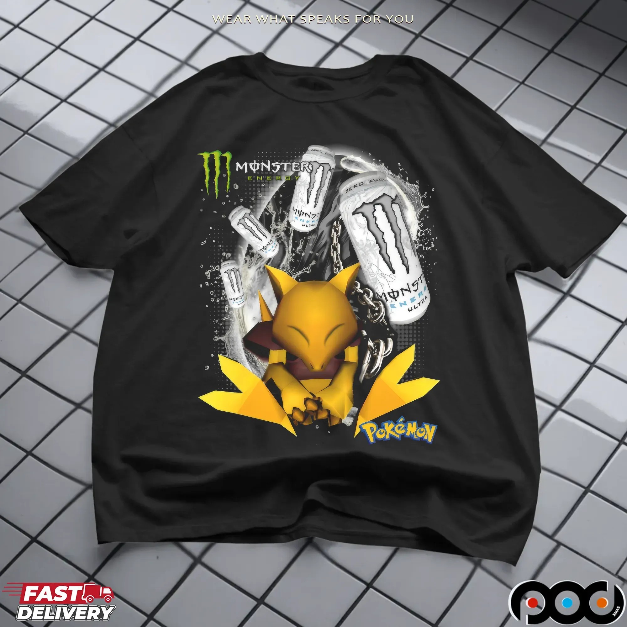 White Monster Energy Pokémon Sleeping Abra T Shirt