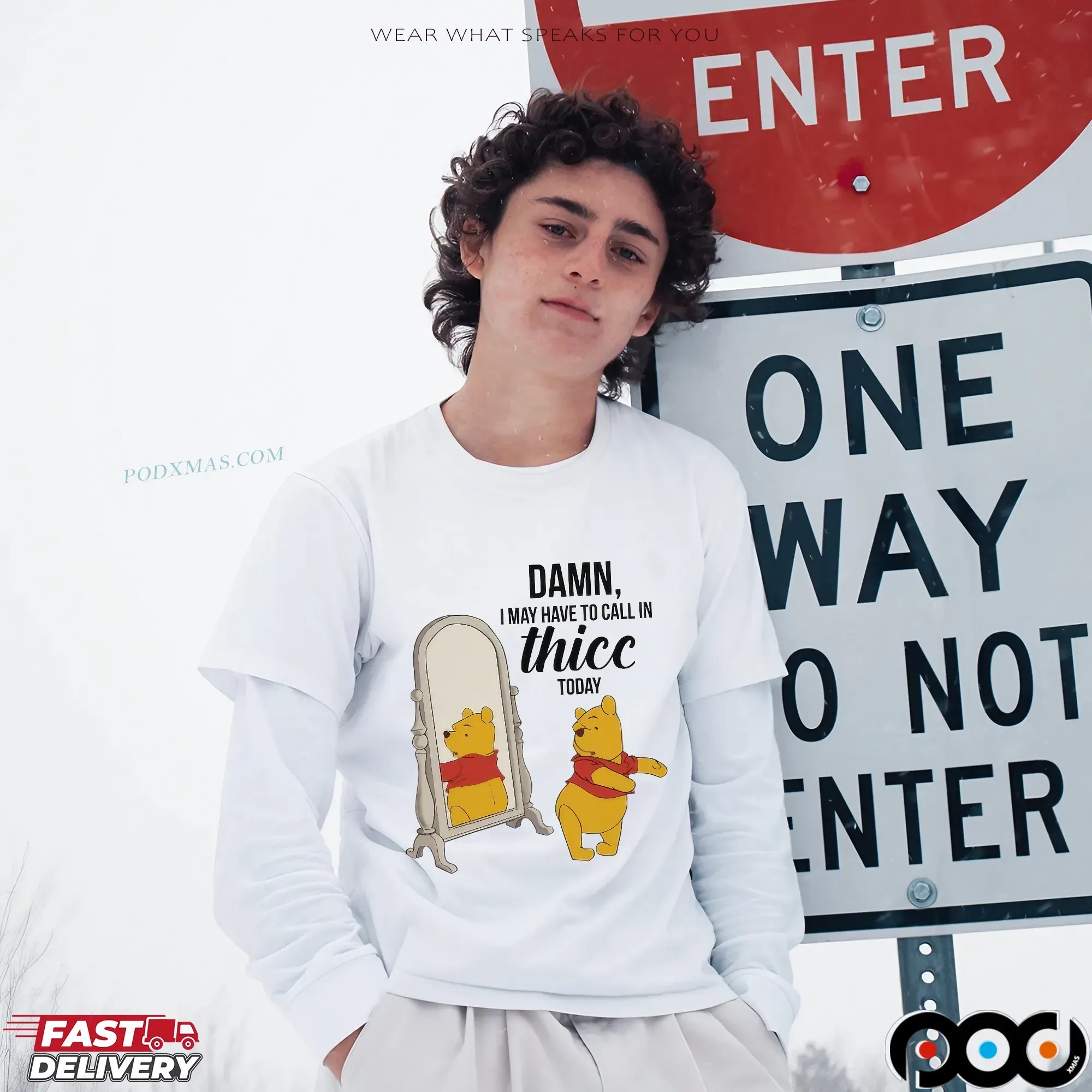 Winnie Pooh Damn I May Have To Call In Thicc Today Meme T Shirt