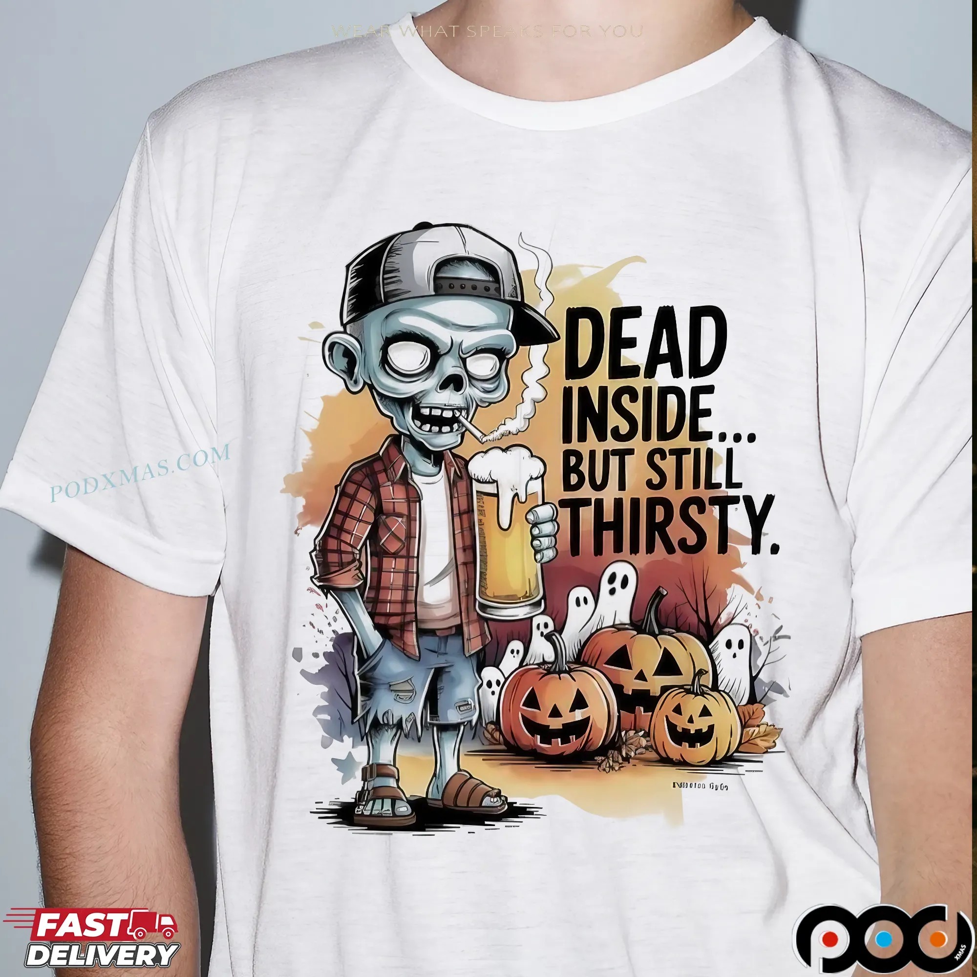 Zombie Dead Inside But Still Thirsty Pumpkin Halloween T Shirt