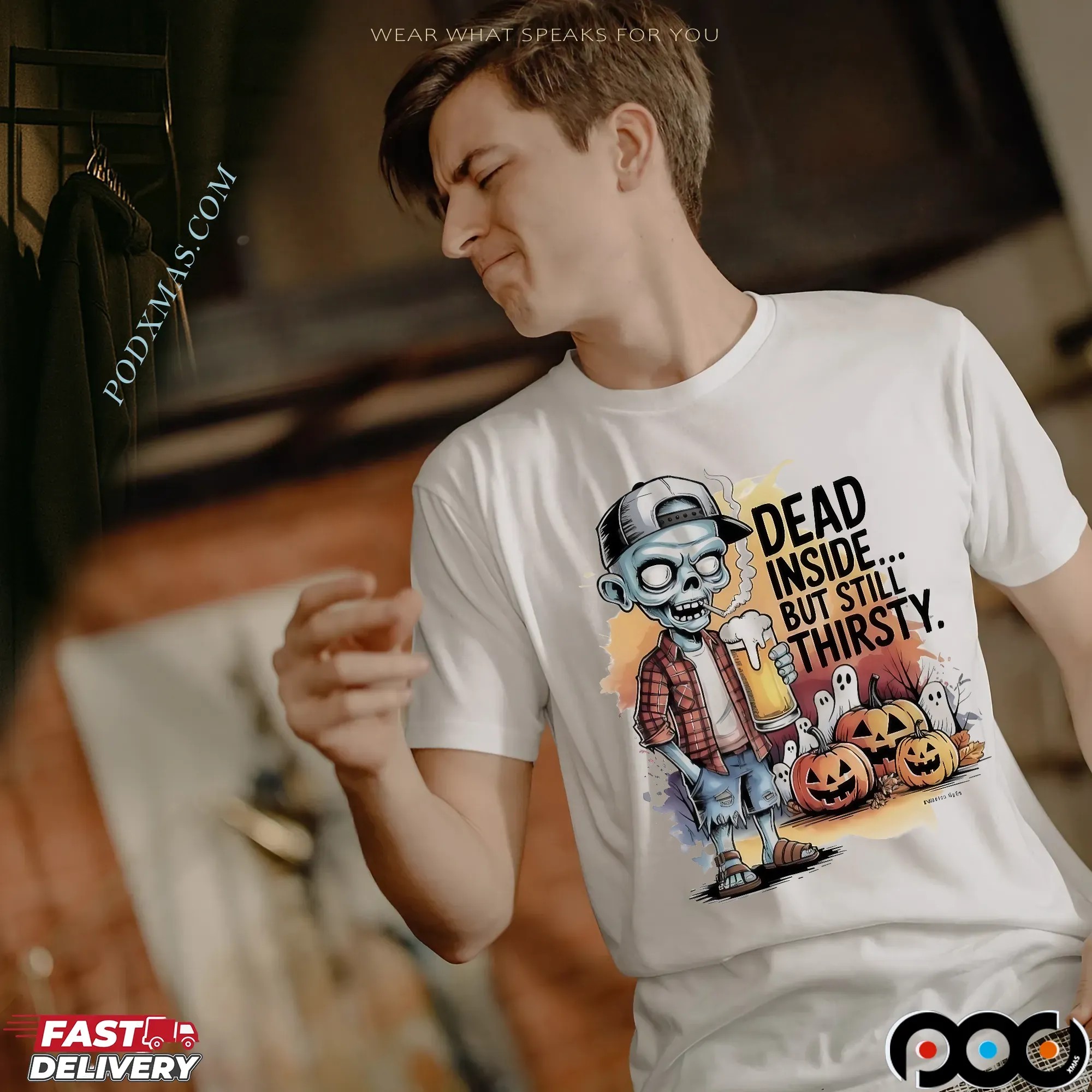 Zombie Dead Inside But Still Thirsty Pumpkin Halloween T Shirt