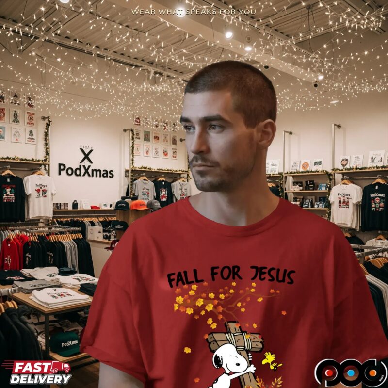 Snoopy Fall For Jesus He Never Leave Christian Halloween T Shirt