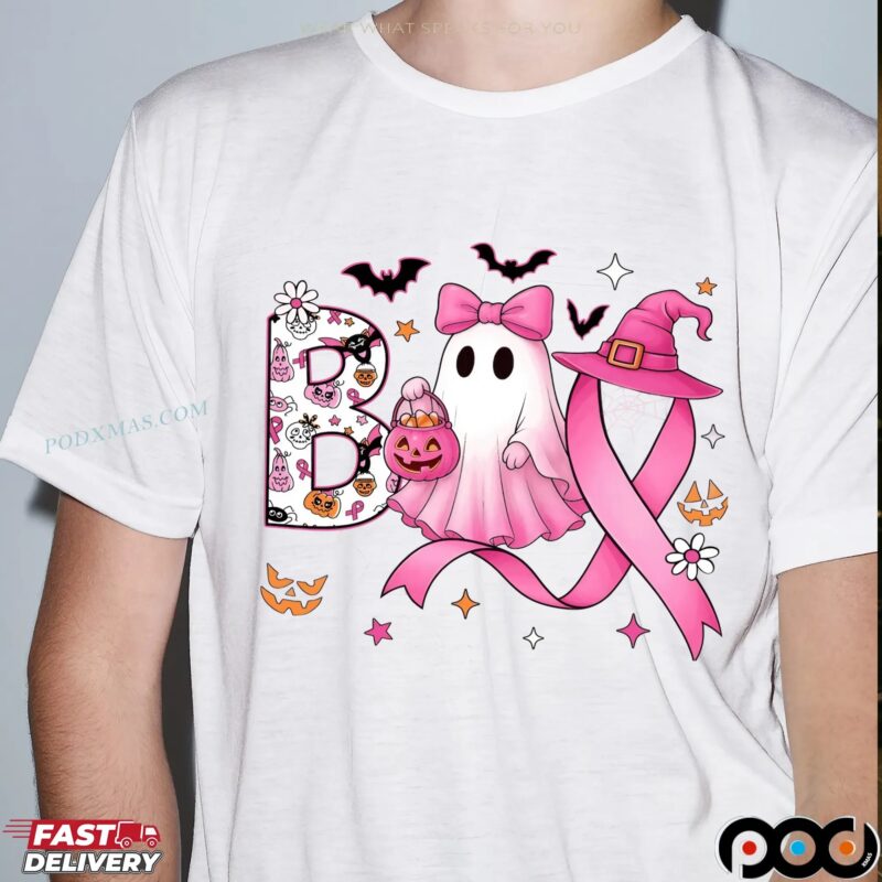 Boo Halloween Pumpkin Tee, In October We Wear Pink, Pink Ribbon Witch, Breast Cancer Awareness, Halloween Pink Ghost T Shirt Boo Halloween Pumpkin Tee, In October We Wear Pink, Pink Ribbon Witch, Breast Cancer Awareness, Halloween Pink Ghost T Shirt