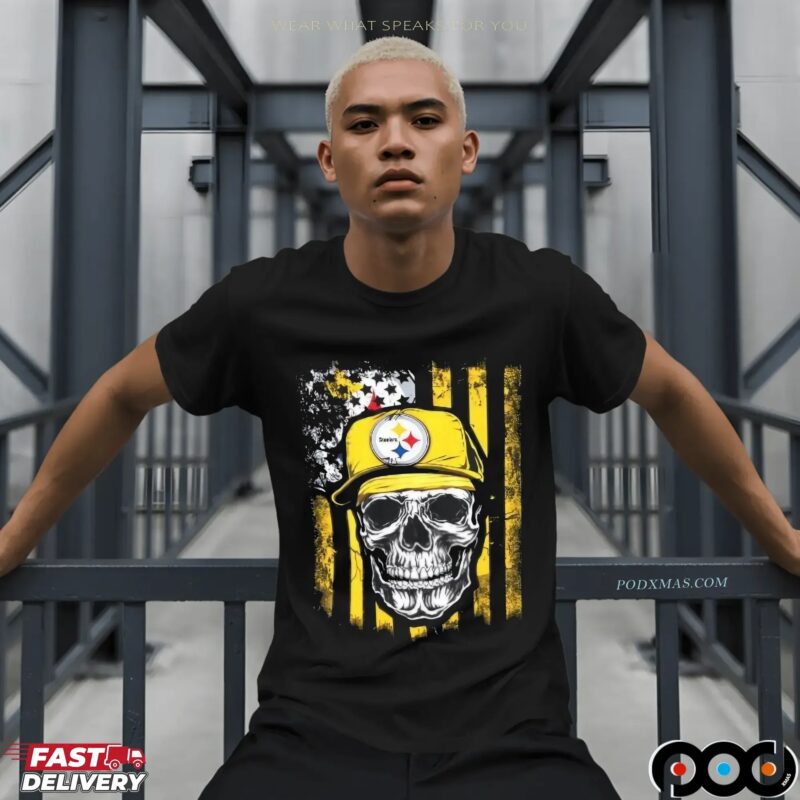 Pittsburgh Steelers Football Skull Usa Flag Hip Hop T Shirt
