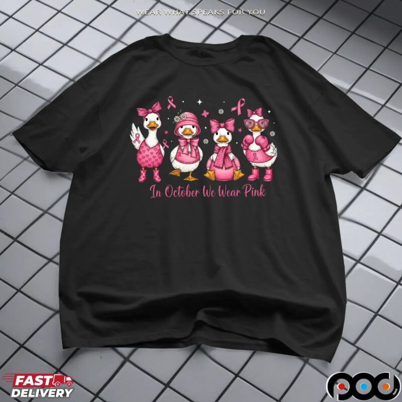 In October We Wear Pink Goose Preppy Breast Cancer Awareness Halloween T Shirt