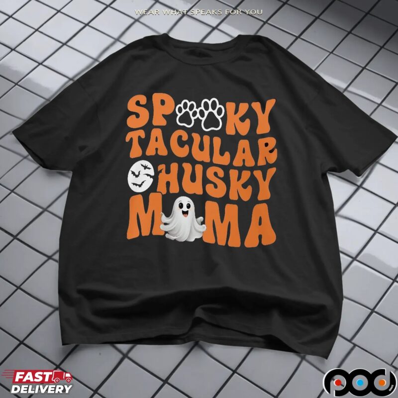 Spooky Tacular Husky Mama Cute Ghost Halloween T Shirt