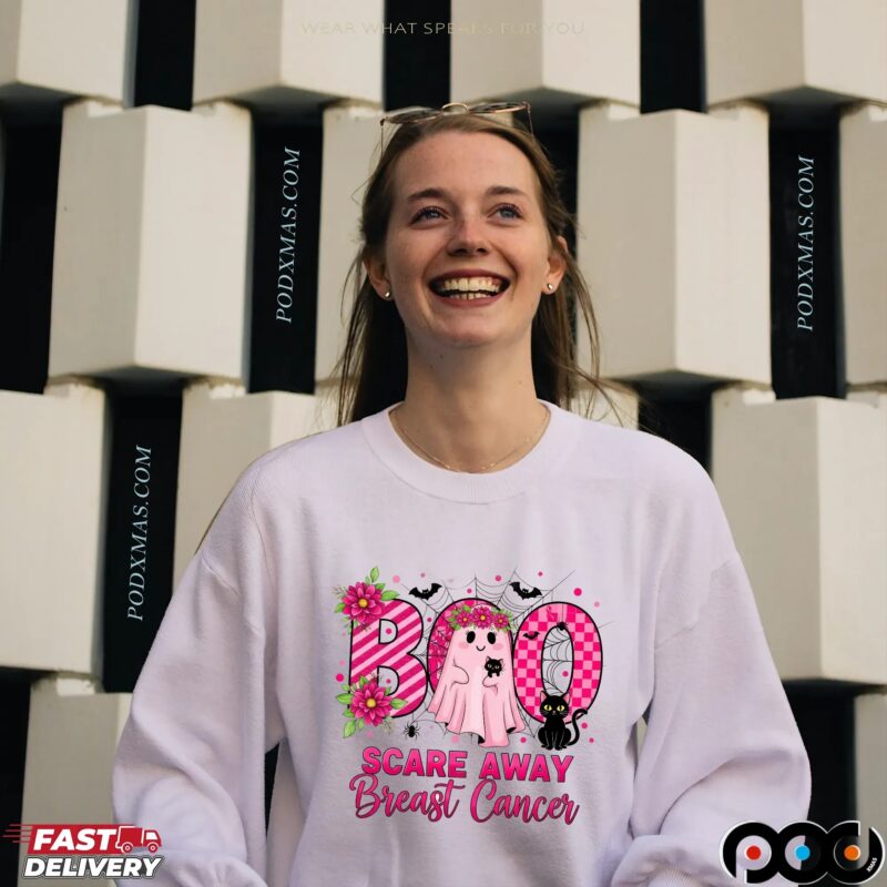 Boo Scare Away Breast Cancer, Breast Cancer Awareness Halloween Ghost, Pink Ribbon Support Shirt, Cute Ghost October Shirt Boo Scare Away Breast Cancer, Breast Cancer Awareness Halloween Ghost, Pink Ribbon Support Shirt, Cute Ghost October Shirt
