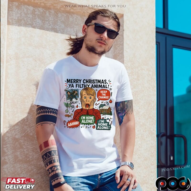Home Alone Kevin McCallister Merry Christmas Ya Filthy Animal Funny 90s Movie T Shirt