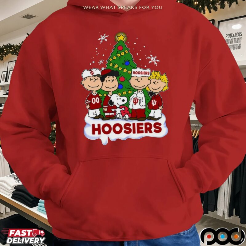Indiana Hoosiers Peanuts Snoopy and Friends With Christmas Tree T Shirt