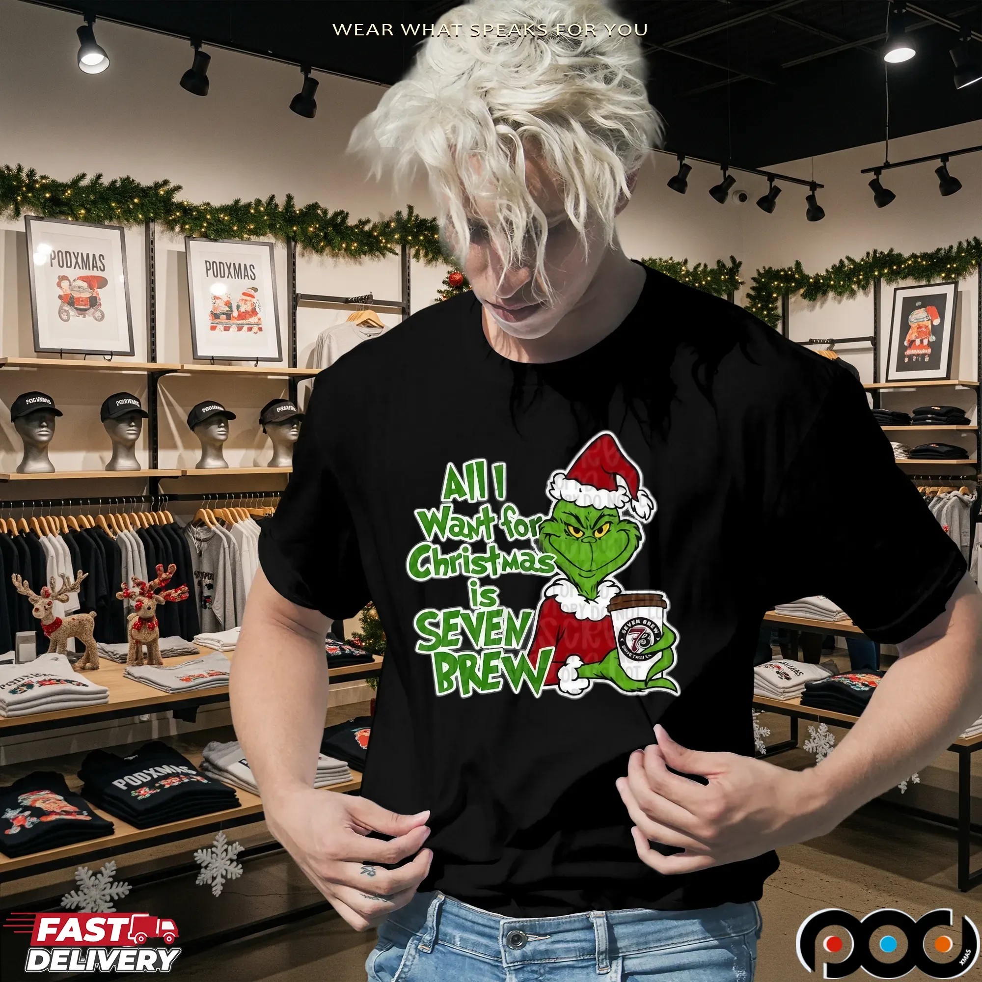 All I Want For Christmas Is Seven Brew Grinch Shirt