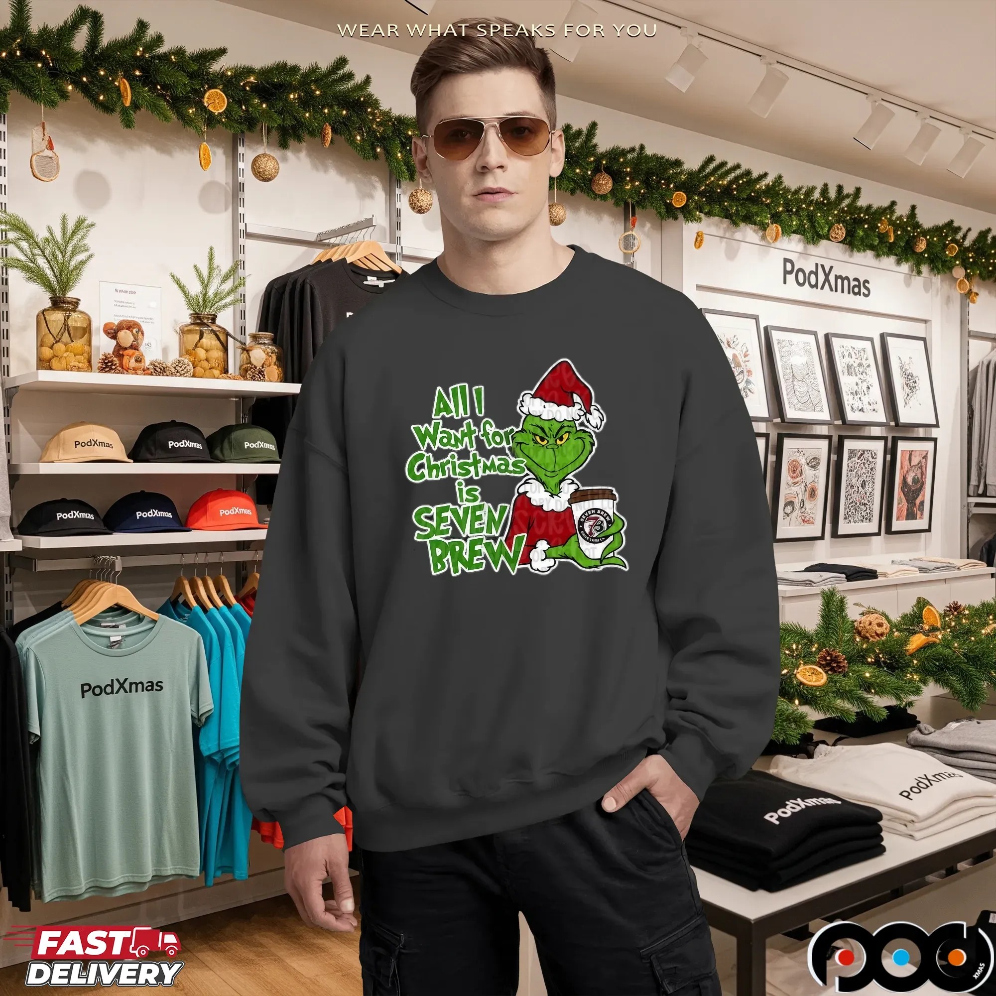 All I Want For Christmas Is Seven Brew Grinch Shirt
