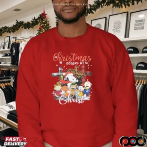 Charlie Brown Snoopy And Friends Christmas Begins with Christ T Shirt