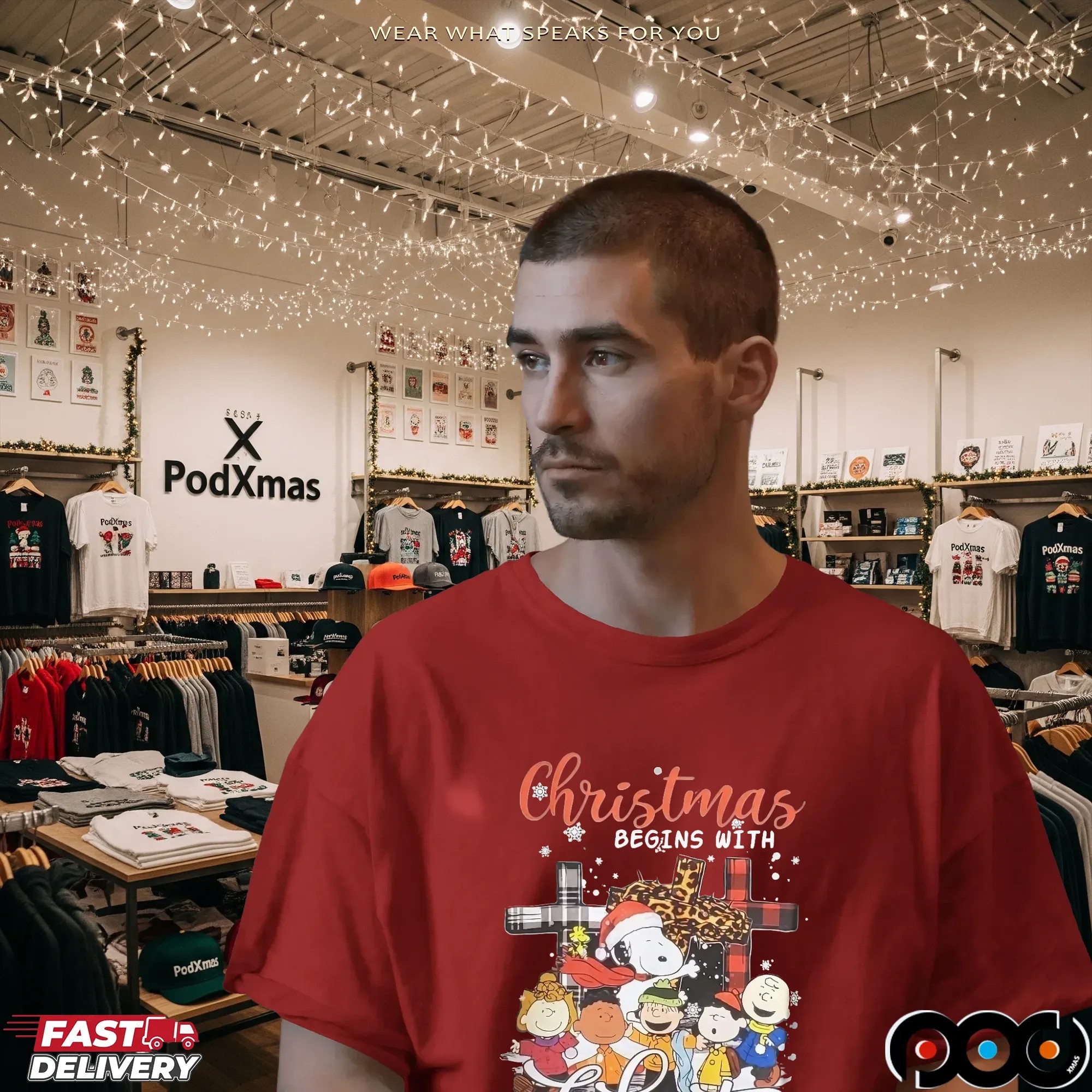 Charlie Brown Snoopy And Friends Christmas Begins with Christ T Shirt