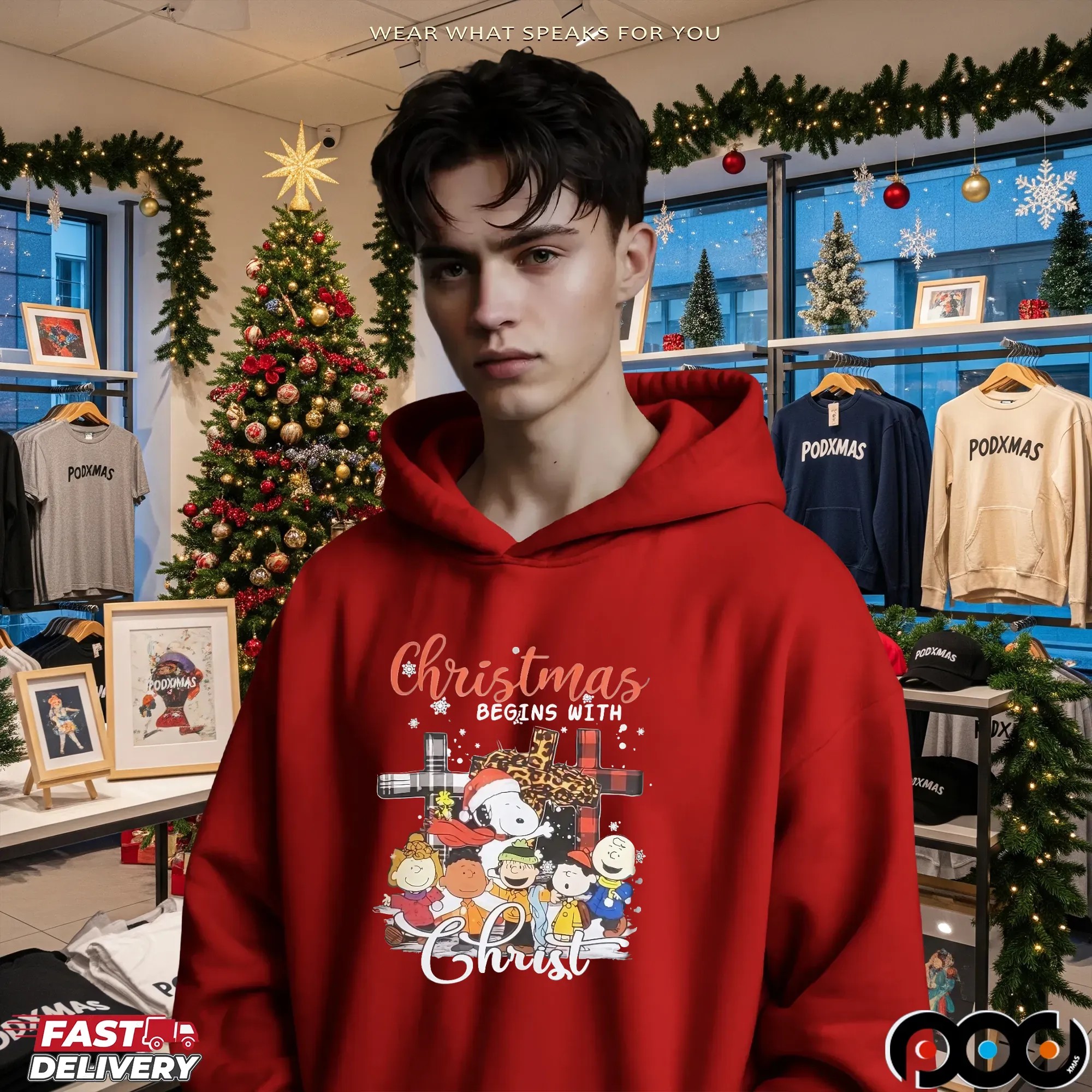 Charlie Brown Snoopy And Friends Christmas Begins with Christ T Shirt
