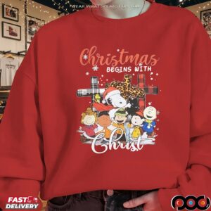 Charlie Brown Snoopy And Friends Christmas Begins with Christ T Shirt