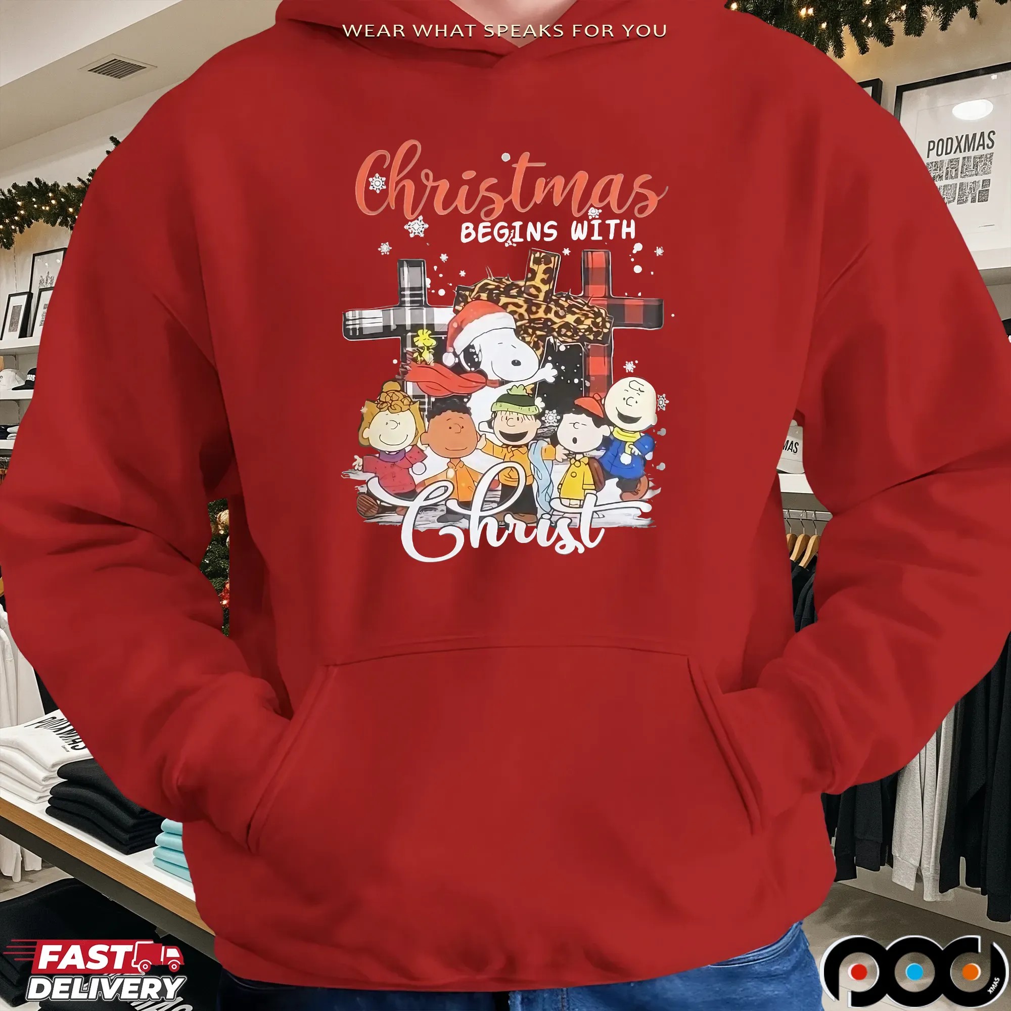 Charlie Brown Snoopy And Friends Christmas Begins with Christ T Shirt