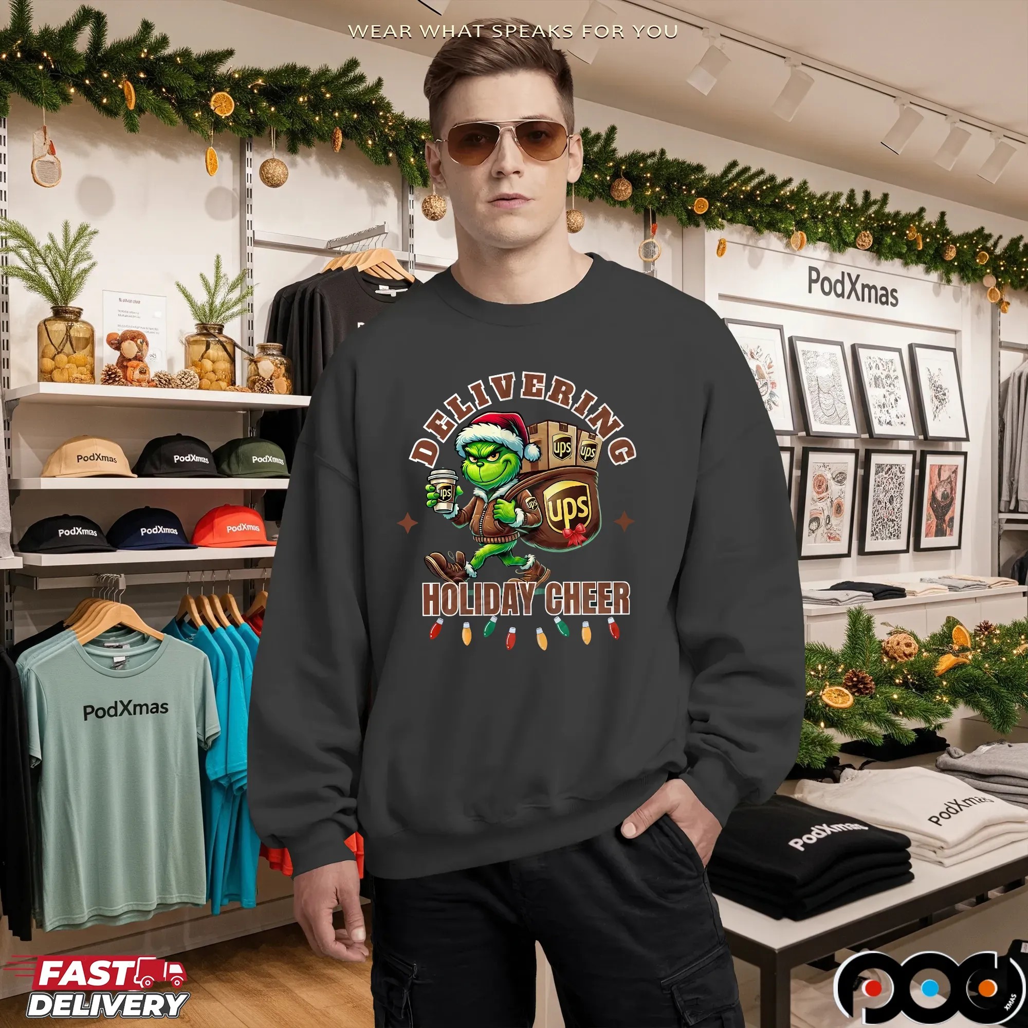 Delivering Holiday Cheer Grinchmas UPS Merry Christmas T Shirt