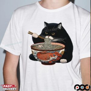 Fat Cat Eating Ramen Classic T Shirt