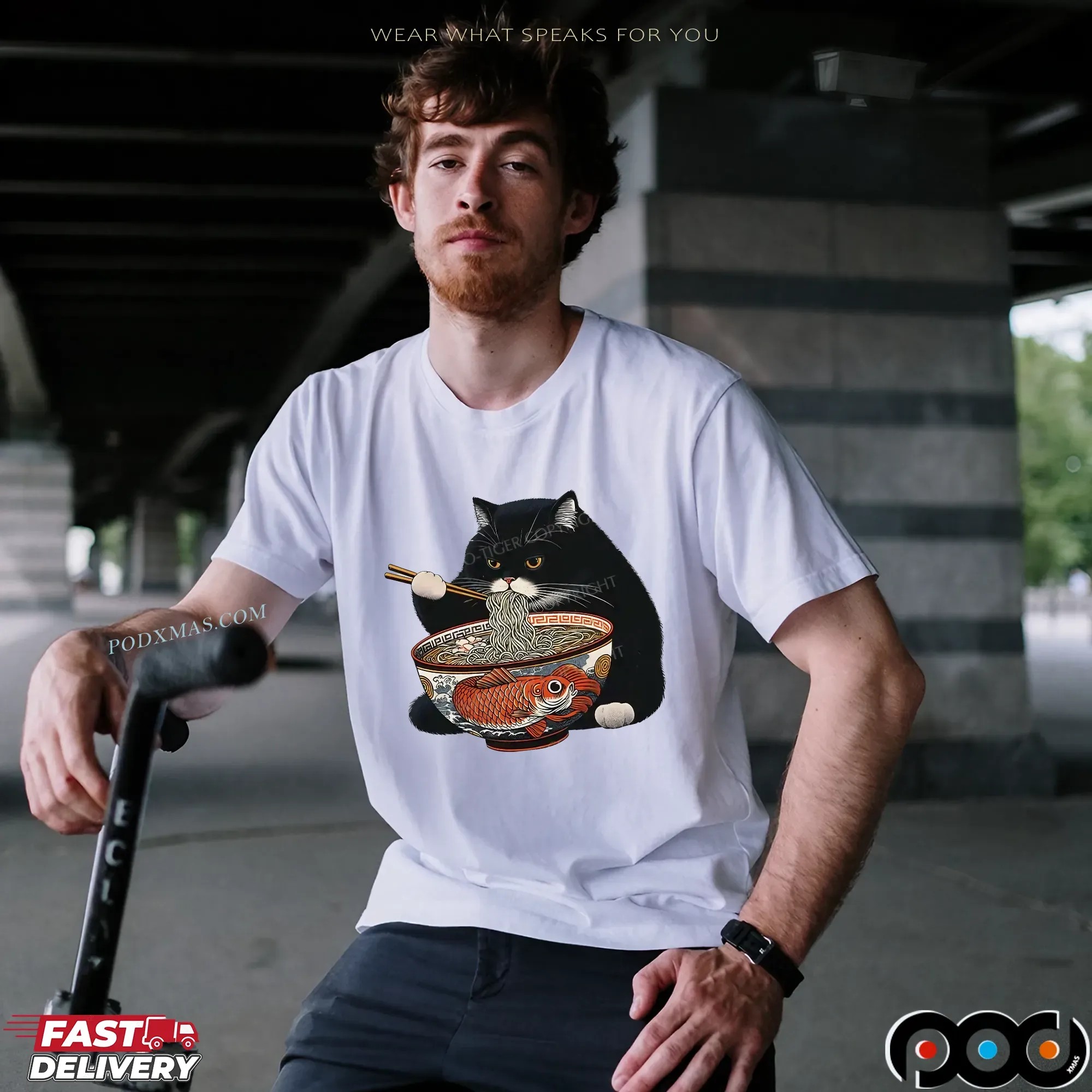 Fat Cat Eating Ramen Classic T Shirt