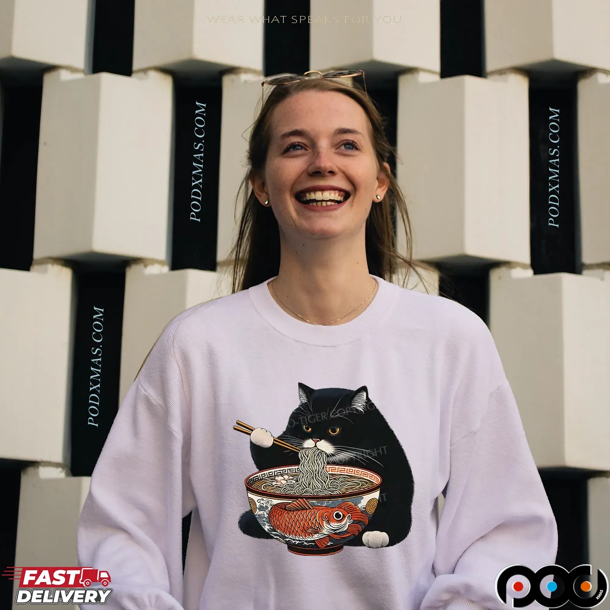 Fat Cat Eating Ramen Classic T Shirt