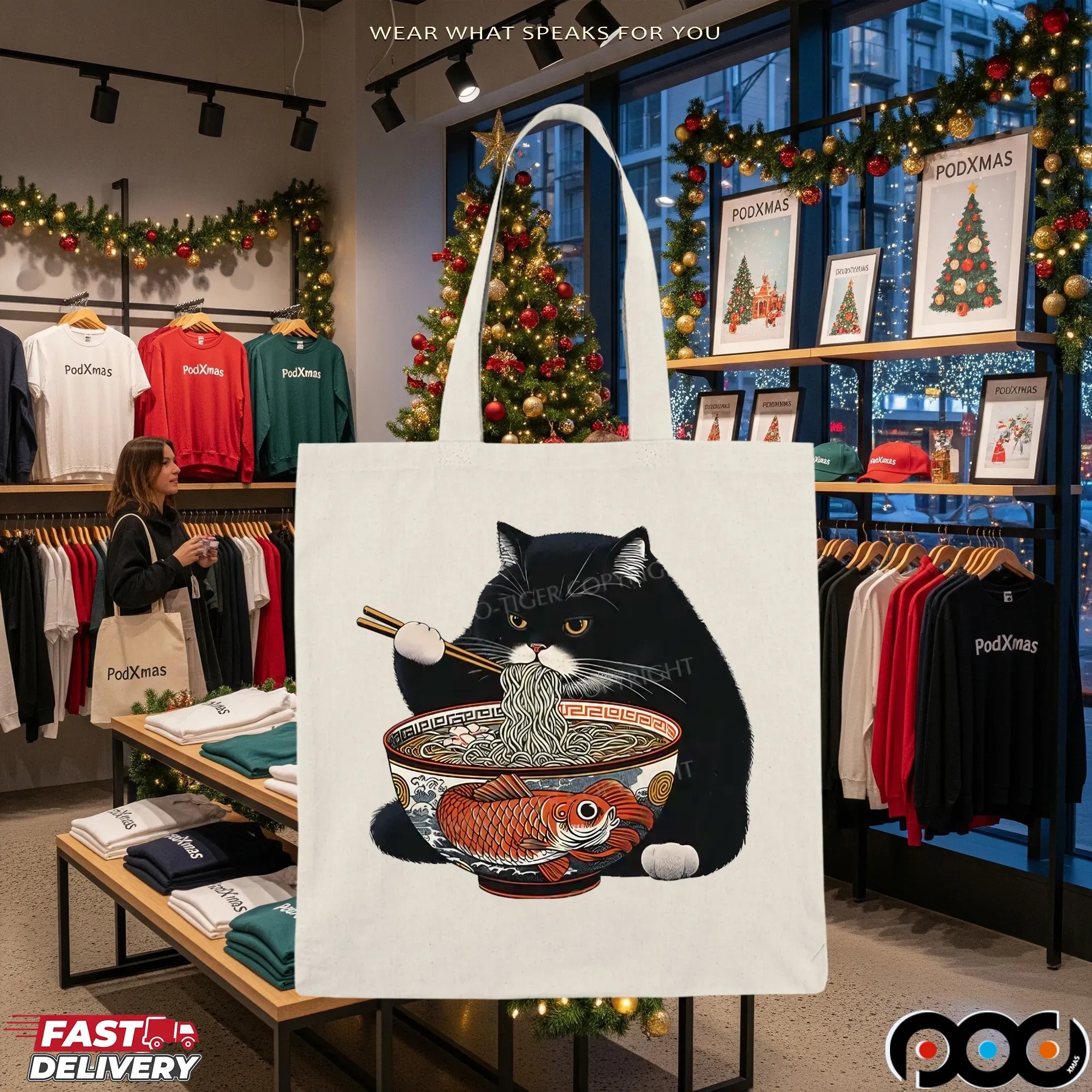 Fat Cat Eating Ramen Classic T Shirt