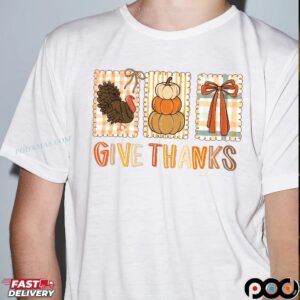 Give Thanks Thanksgiving Coquette Bow Thanksgiving Turkey Pumpkin T Shirt