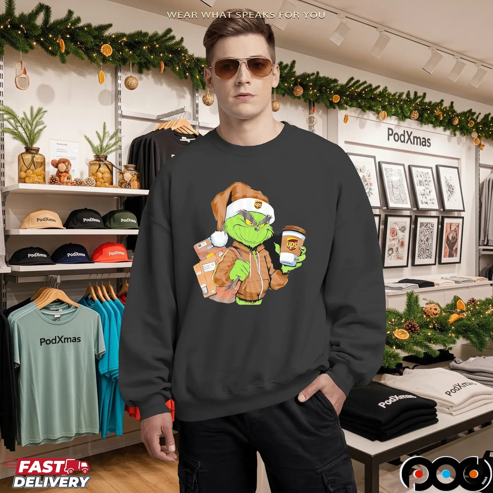 Grinch Delivering UPS Xmas T Shirt