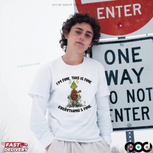 Grinch I’m Fine This Is Fine Everything’s Fine Christmas Lights T Shirt