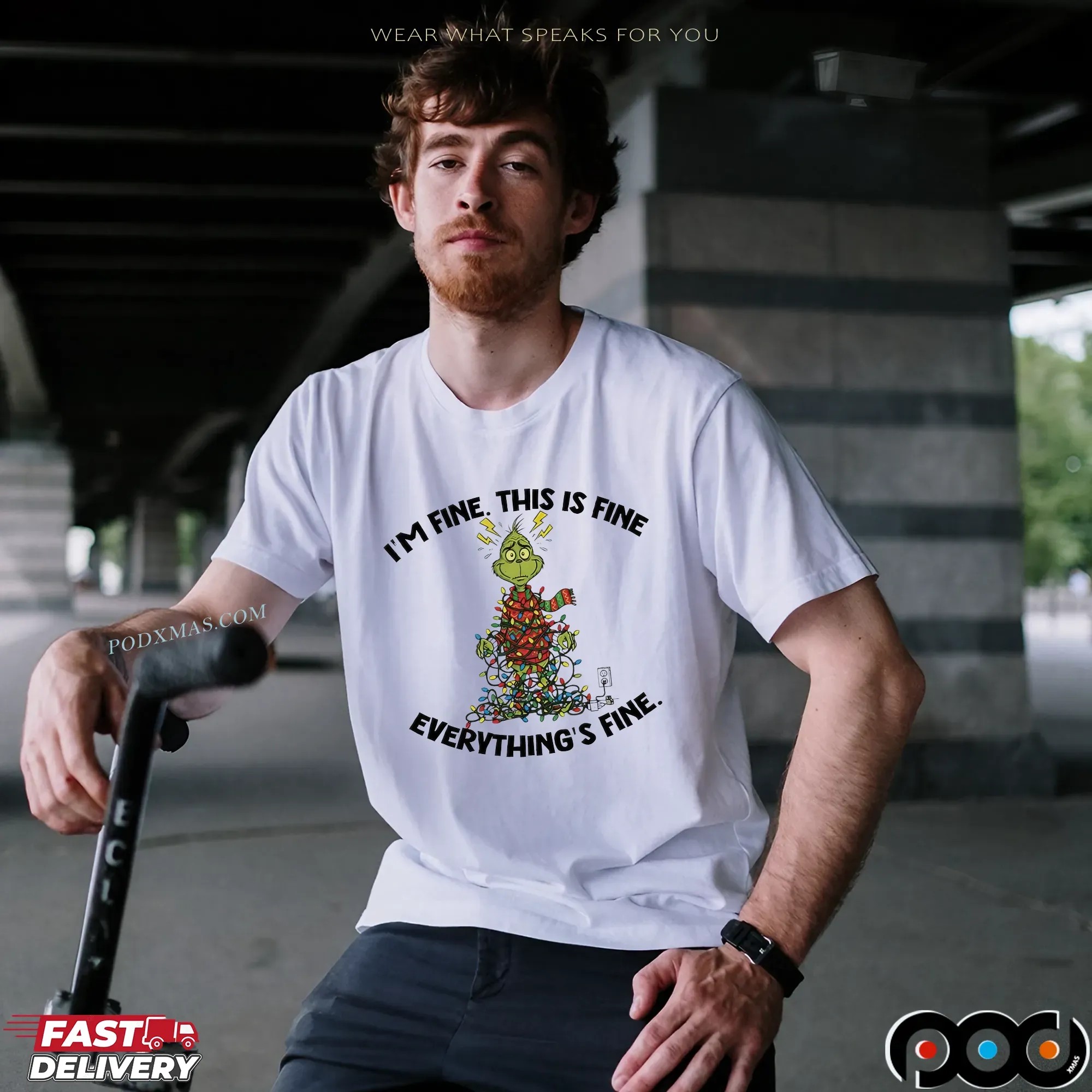 Grinch I’m Fine This Is Fine Everything’s Fine Christmas Lights T Shirt