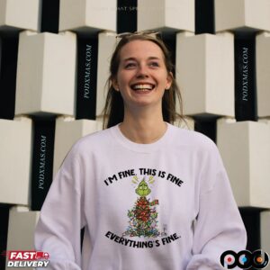 Grinch I’m Fine This Is Fine Everything’s Fine Christmas Lights T Shirt
