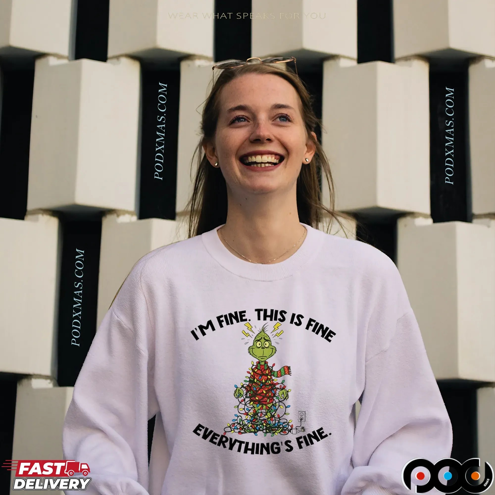 Grinch I’m Fine This Is Fine Everything’s Fine Christmas Lights T Shirt