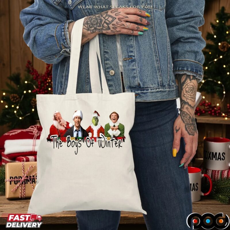 The Boys of Winter Christmas Movie Characters Featuring Santa, Griswold, Grinch, and Elf T Shirt